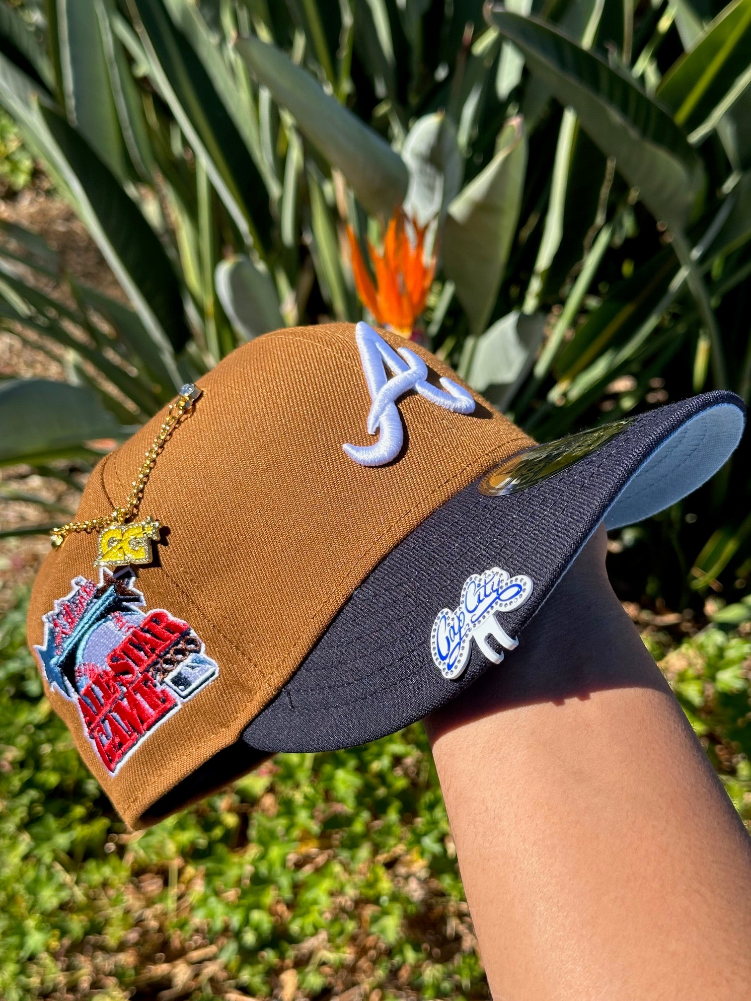 NEW ERA EXCLUSIVE 59FIFTY KHAKI/NAVY ATLANTA BRAVES W/ 2000 ALL STAR GAME PATCH