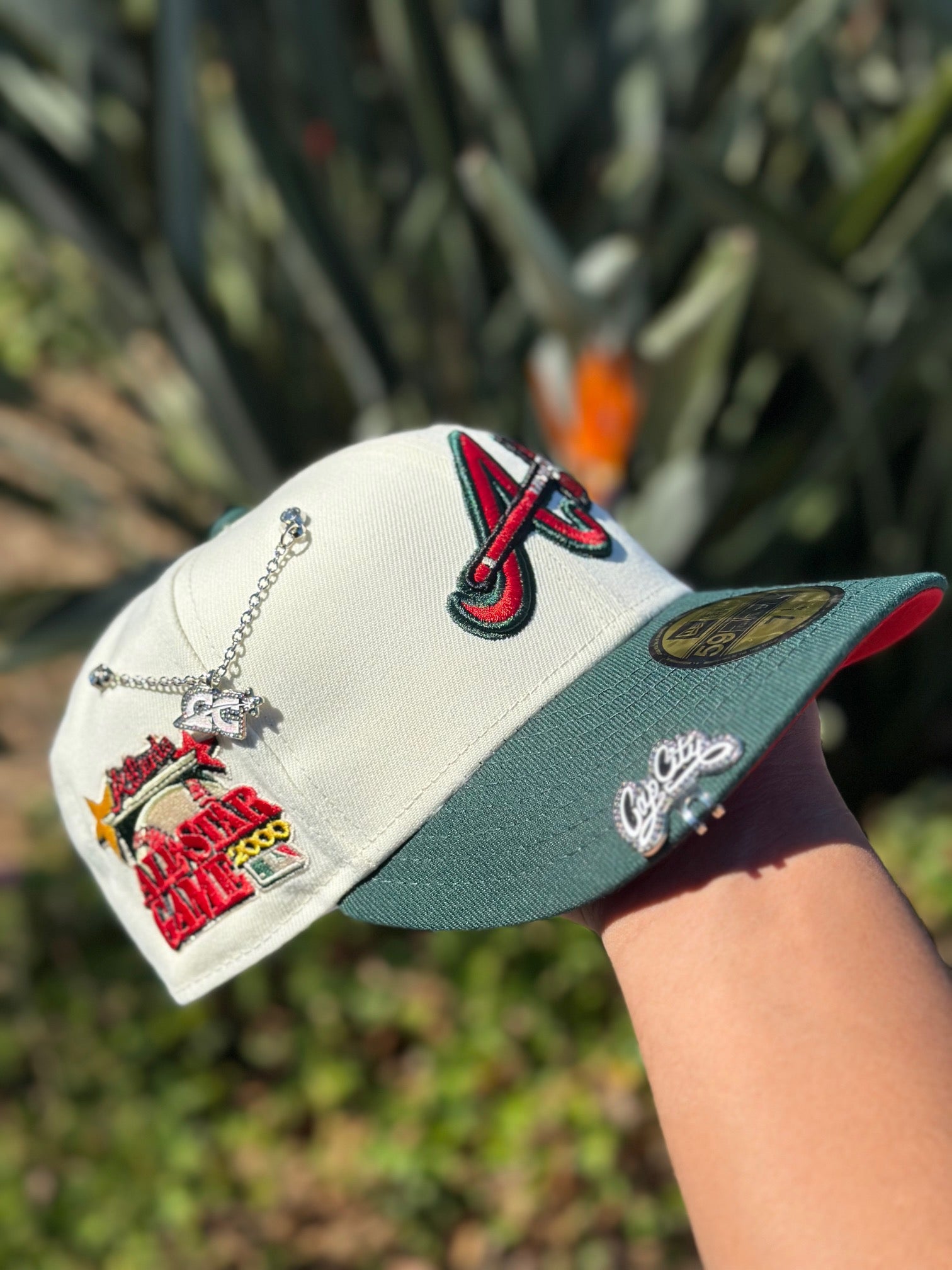 NEW ERA EXCLUSIVE 59FIFTY CHROME WHITE/FORET GREEN ATLANTA BRAVES W/ 2000 ALL STAR GAME PATCH