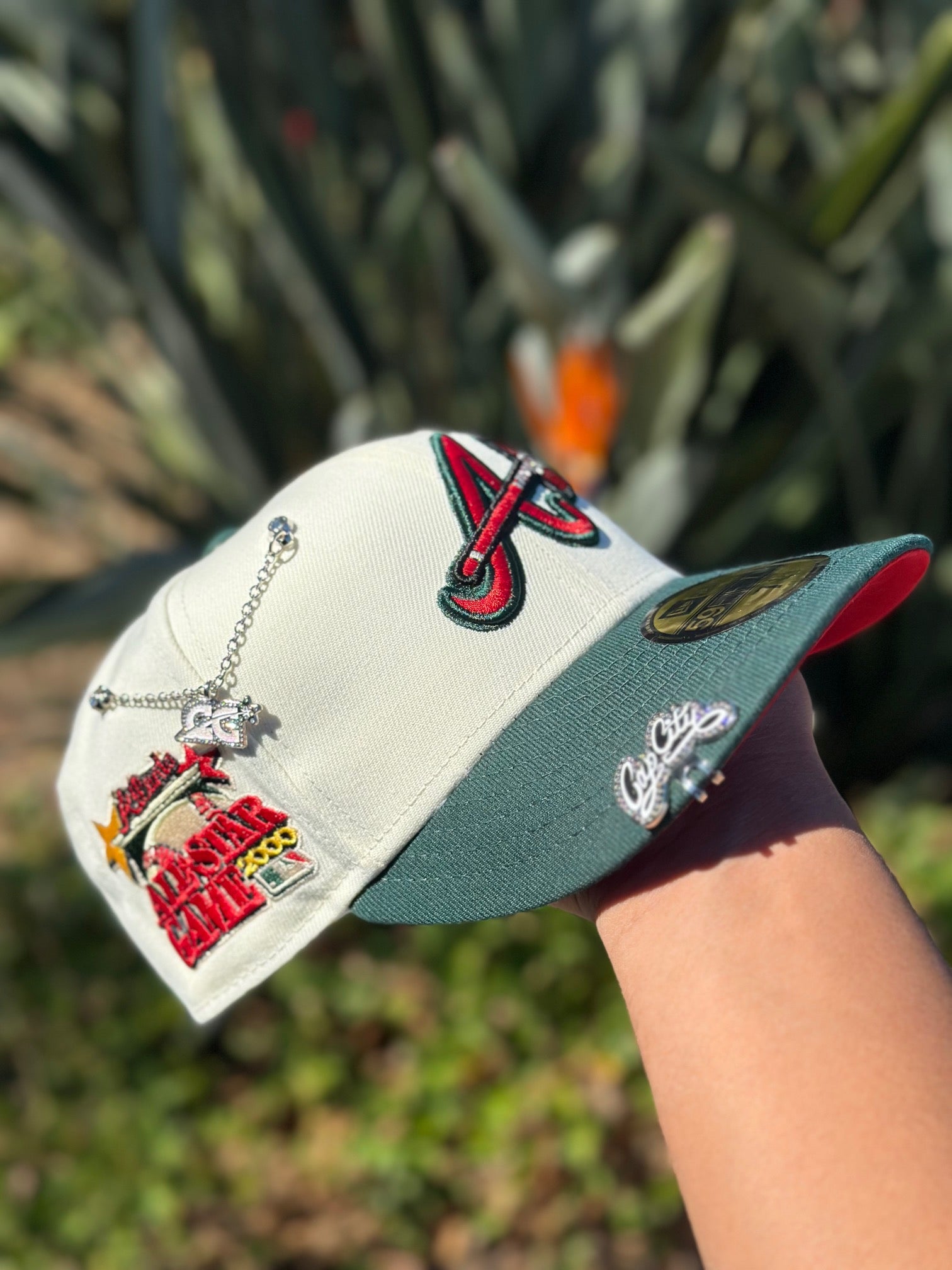 NEW ERA EXCLUSIVE 59FIFTY CHROME WHITE/FORET GREEN ATLANTA BRAVES W/ 2000 ALL STAR GAME PATCH
