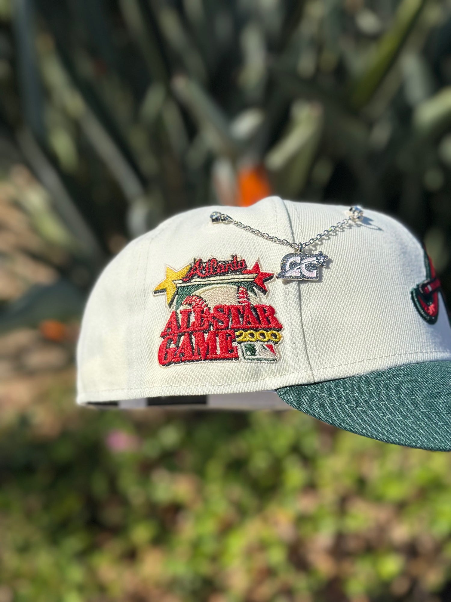 NEW ERA EXCLUSIVE 59FIFTY CHROME WHITE/FORET GREEN ATLANTA BRAVES W/ 2000 ALL STAR GAME PATCH