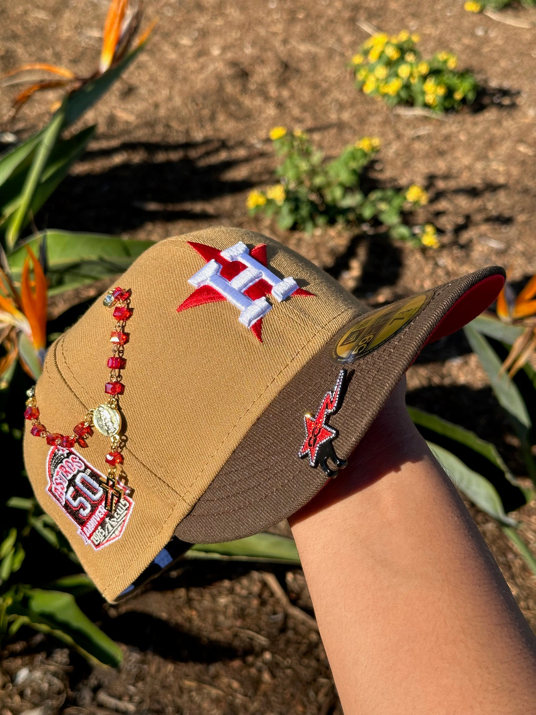 NEW ERA EXCLUSIVE 59FIFTY KHAKI/WALNUT HOUSTON ASTROS W/ 50TH ANNIVERSARY  SIDE PATCH