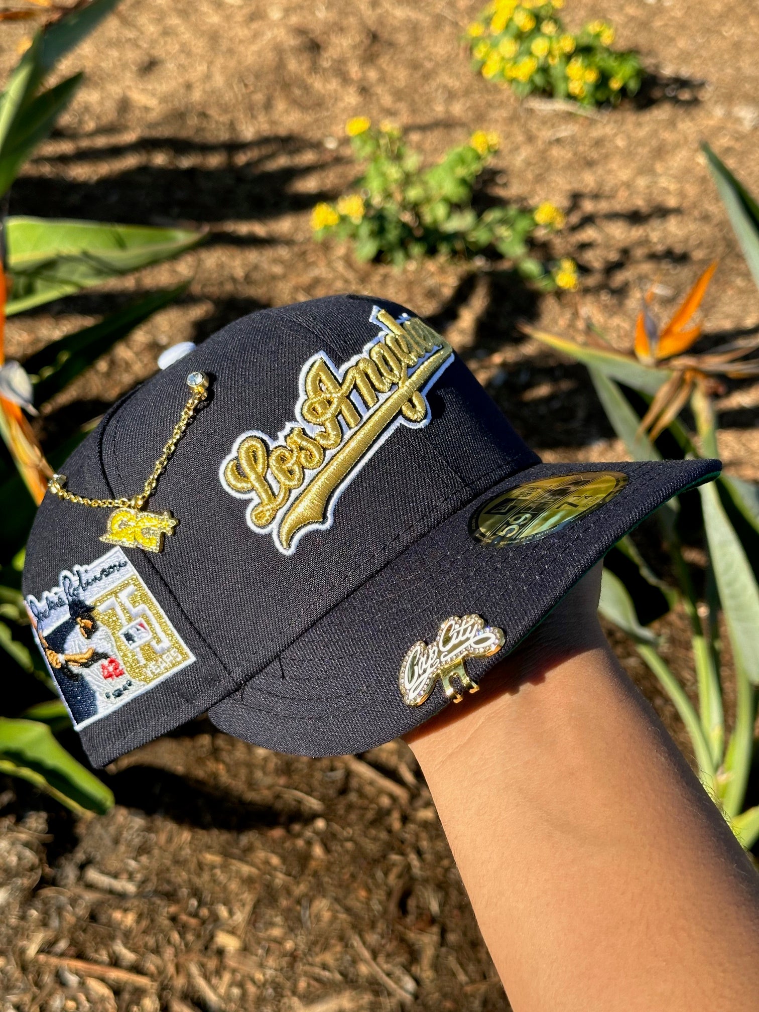 NEW ERA EXCLUSIVE 59FIFTY NAVY LOS ANGELES DODGERS SCRIPT W/ "JACKIE ROBINSON" SIDE PATCH