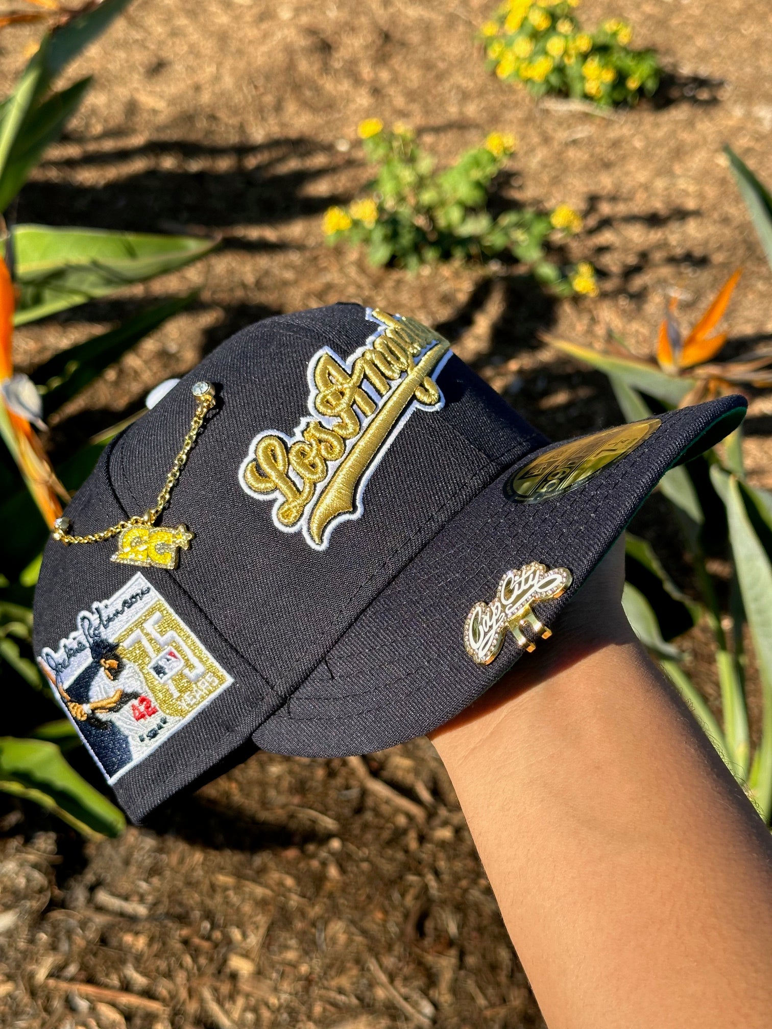 NEW ERA EXCLUSIVE 59FIFTY NAVY LOS ANGELES DODGERS SCRIPT W/ "JACKIE ROBINSON" SIDE PATCH