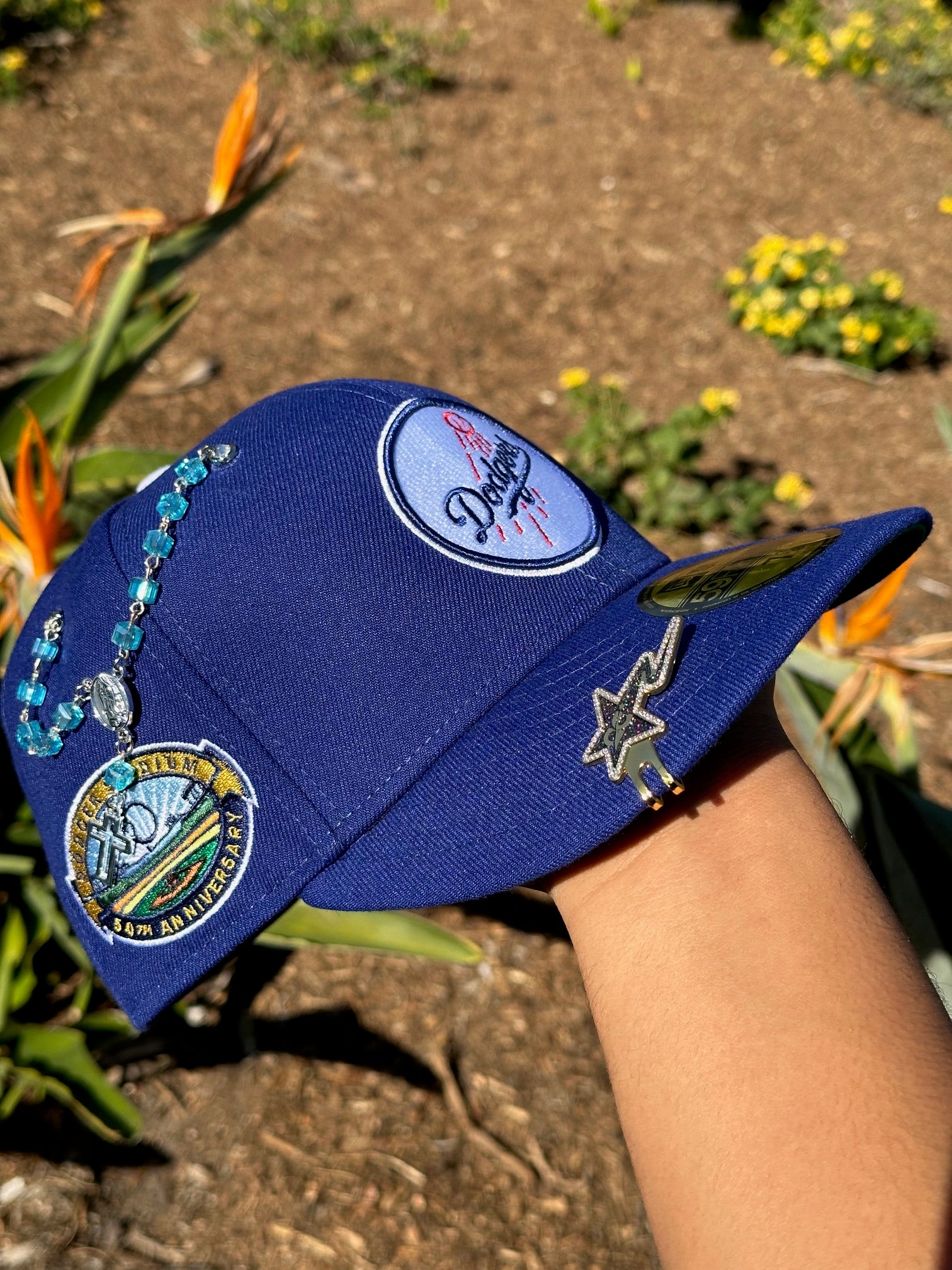 NEW ERA EXCLUSIVE 59FIFTY BLUE LOS ANGELES DODGERS W/ 50TH ANNIVERSARY SIDE PATCH