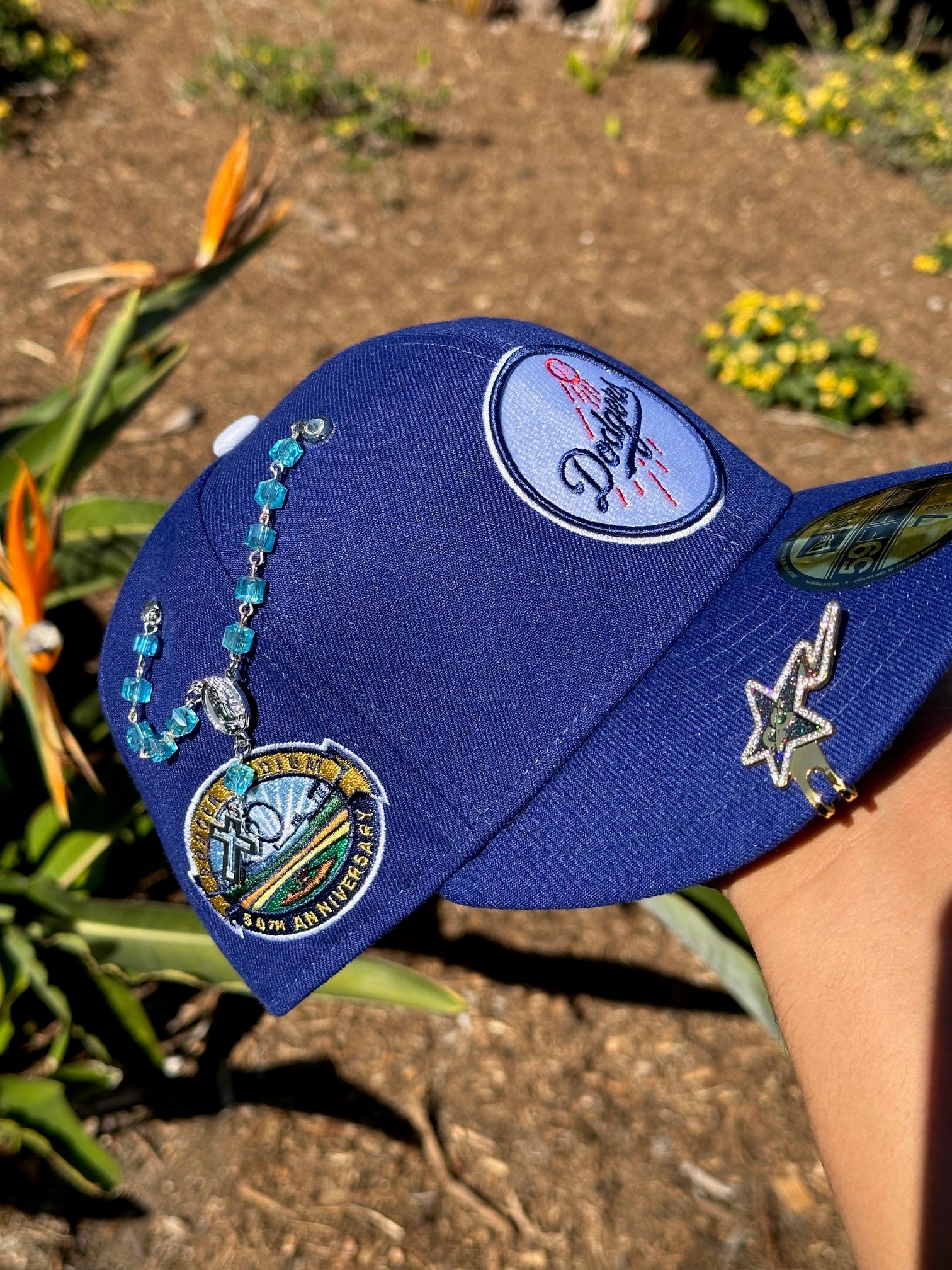 NEW ERA EXCLUSIVE 59FIFTY BLUE LOS ANGELES DODGERS W/ 50TH ANNIVERSARY SIDE PATCH