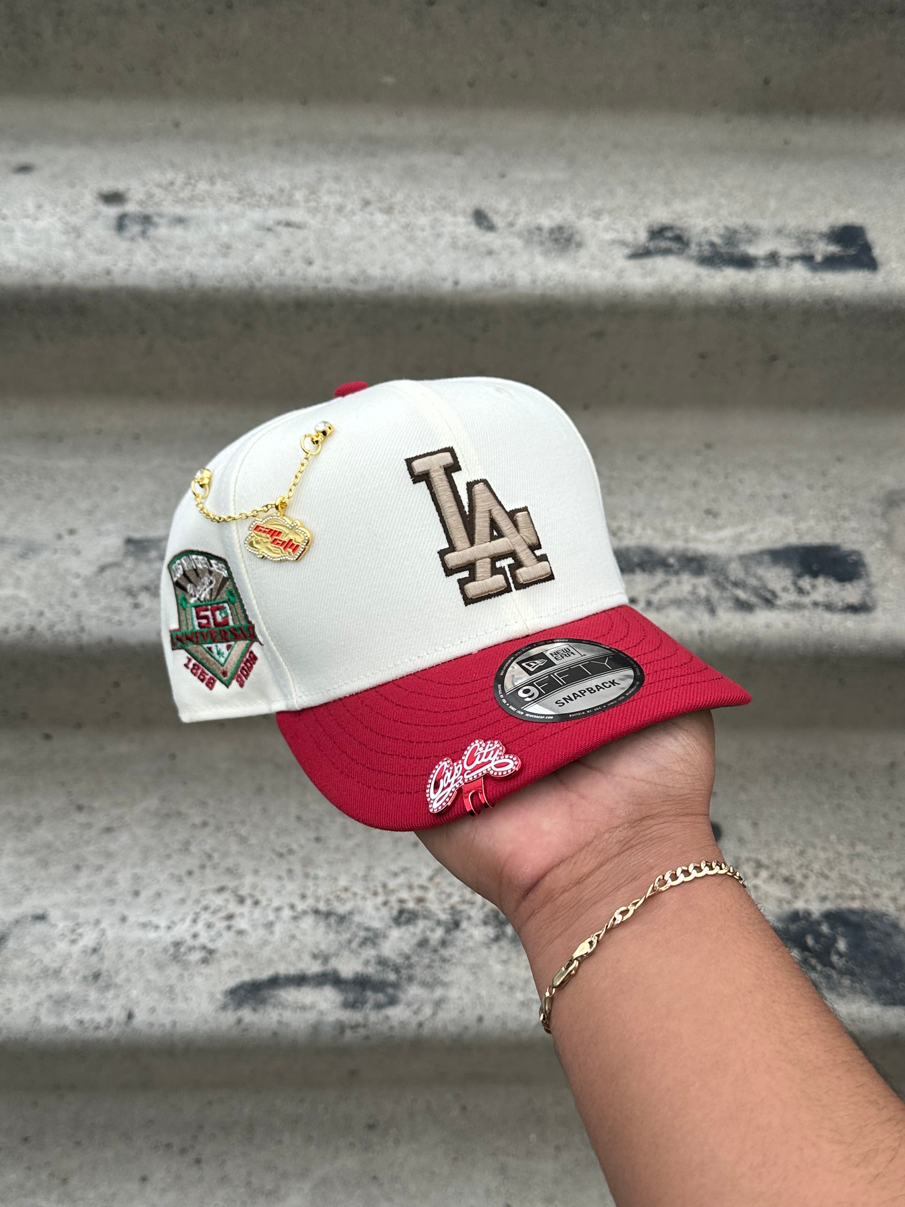 NEW ERA EXCLUSIVE 9FIFTY CHROME WHITE/RED LOS ANGELES DODGERS SNAPBACK W/ 50TH ANNIVERSARY PATCH