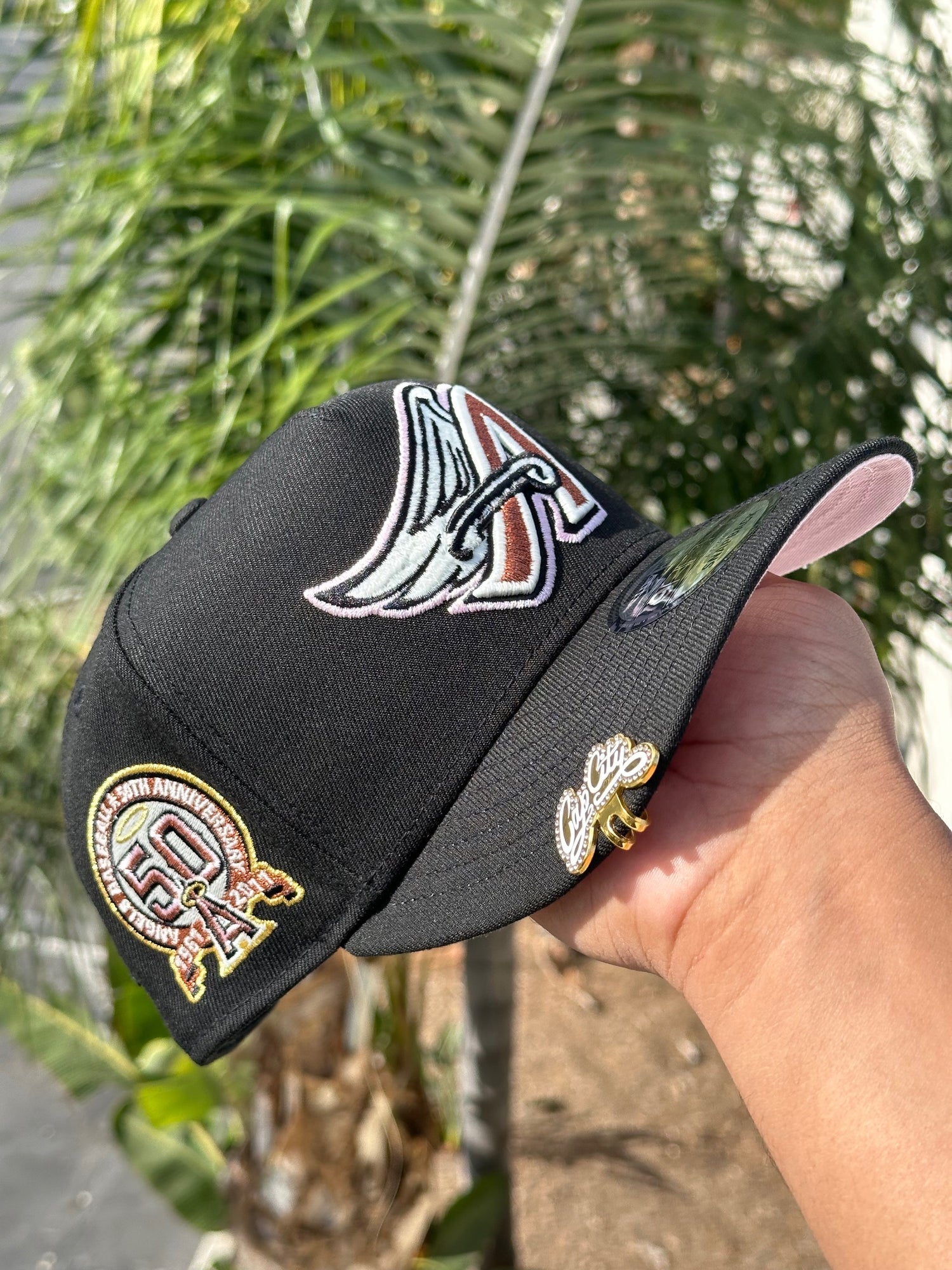 NEW ERA 9FIFTY A-FRAME BLACK ANAHEIM ANGELS SNAPBACK W/ 50TH ANNIVERSARY SIDE PATCH