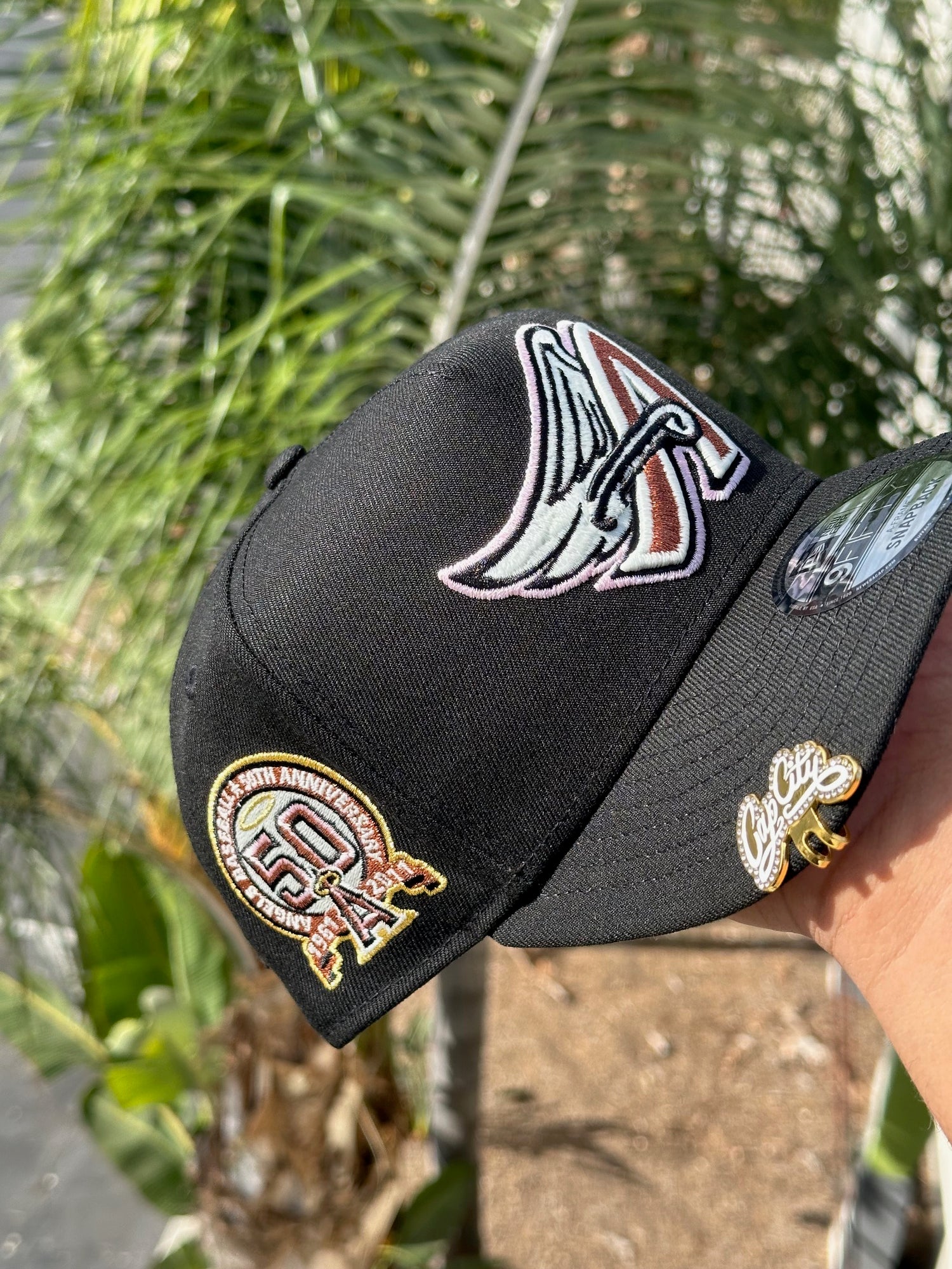 NEW ERA 9FIFTY A-FRAME BLACK ANAHEIM ANGELS SNAPBACK W/ 50TH ANNIVERSARY SIDE PATCH