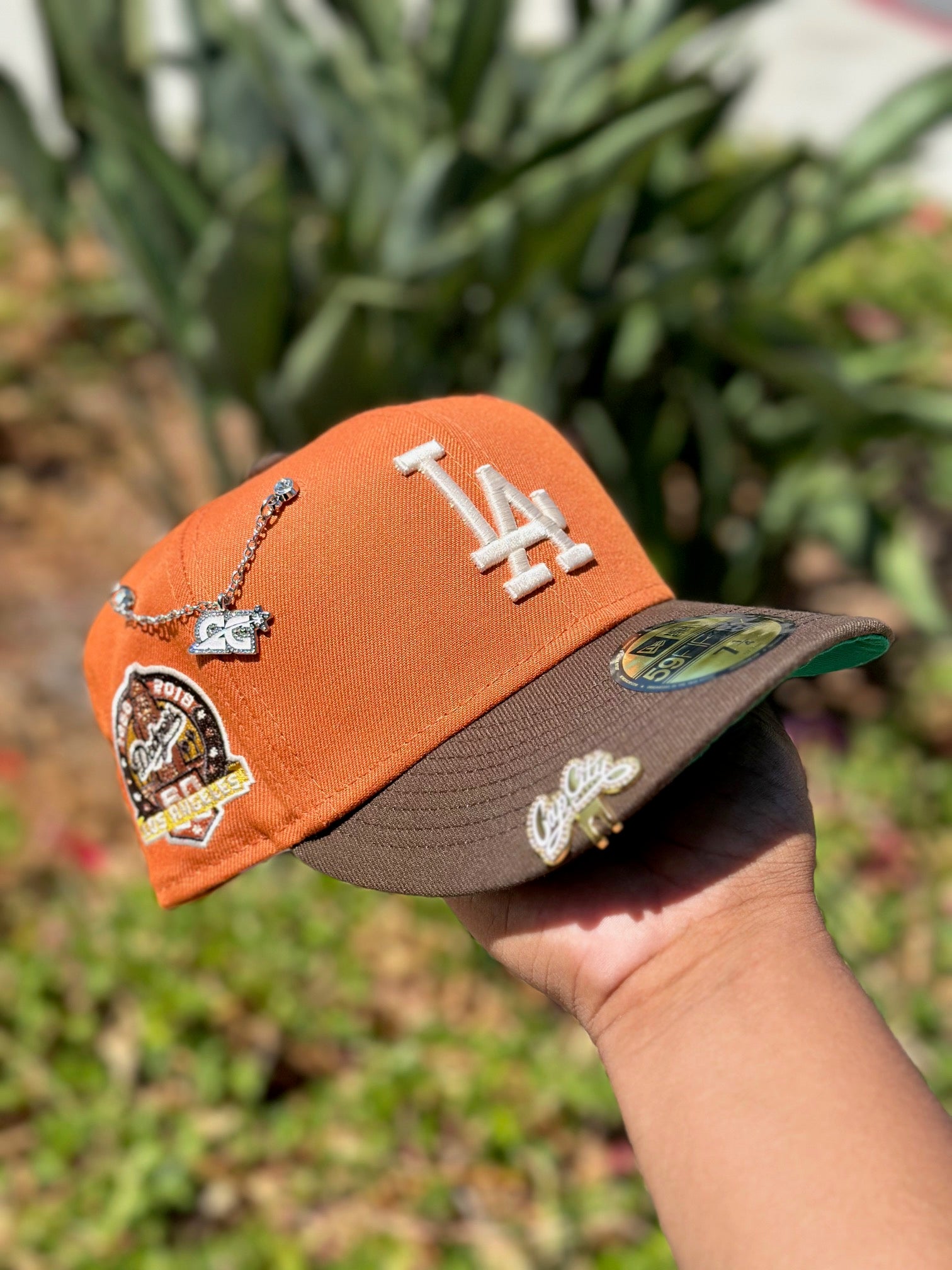 NEW ERA EXCLUSIVE 59FIFTY ORANGE/BROWN LOS ANGELES DODGERS W/ 60TH ANNIVERSARY SIDE PATCH