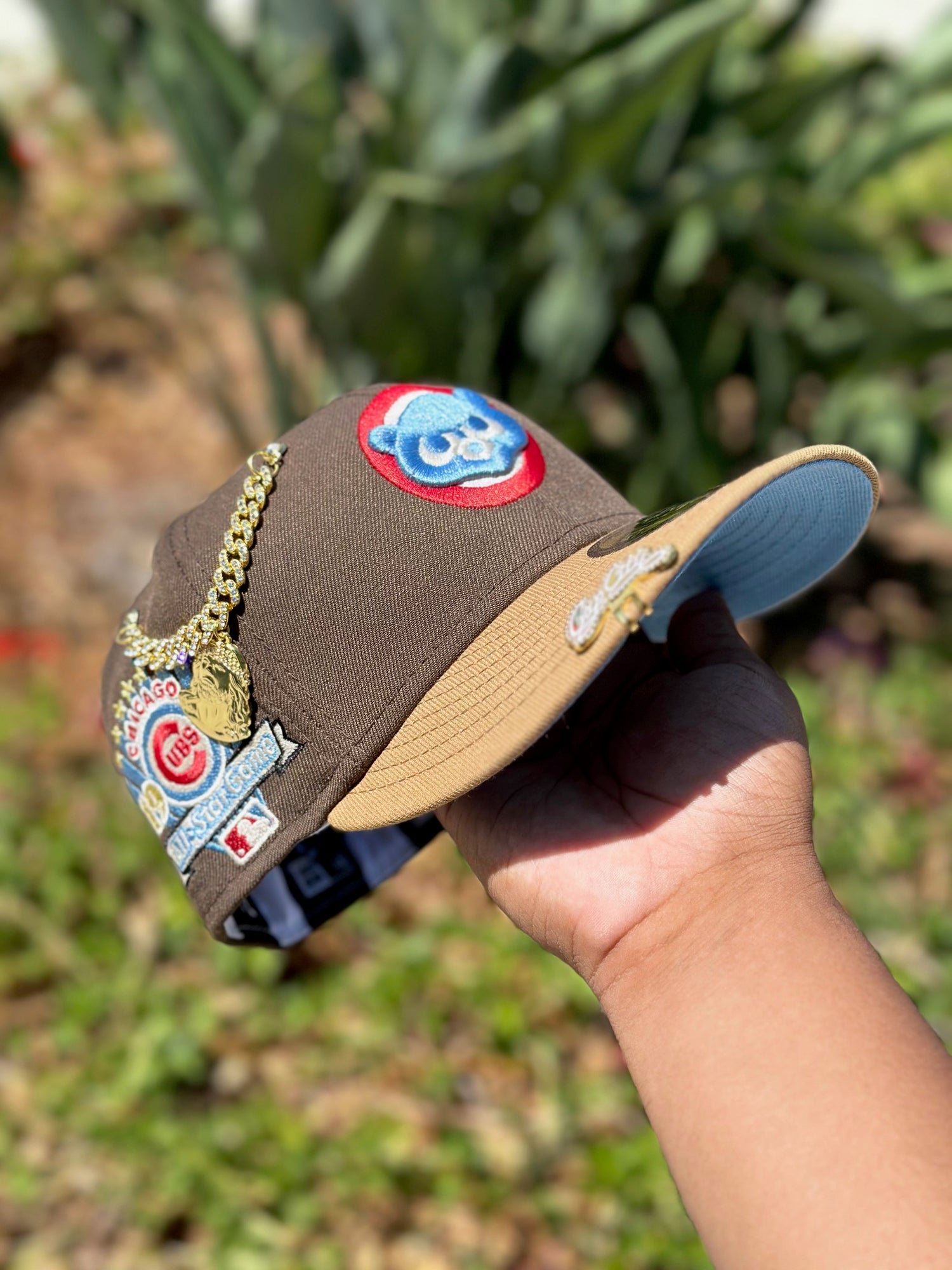 NEW ERA EXCLUSIVE 59FIFTY MOCHA/KHAKI CHICAGO CUBS W/ 1990 ALL STAR GAME PATCH