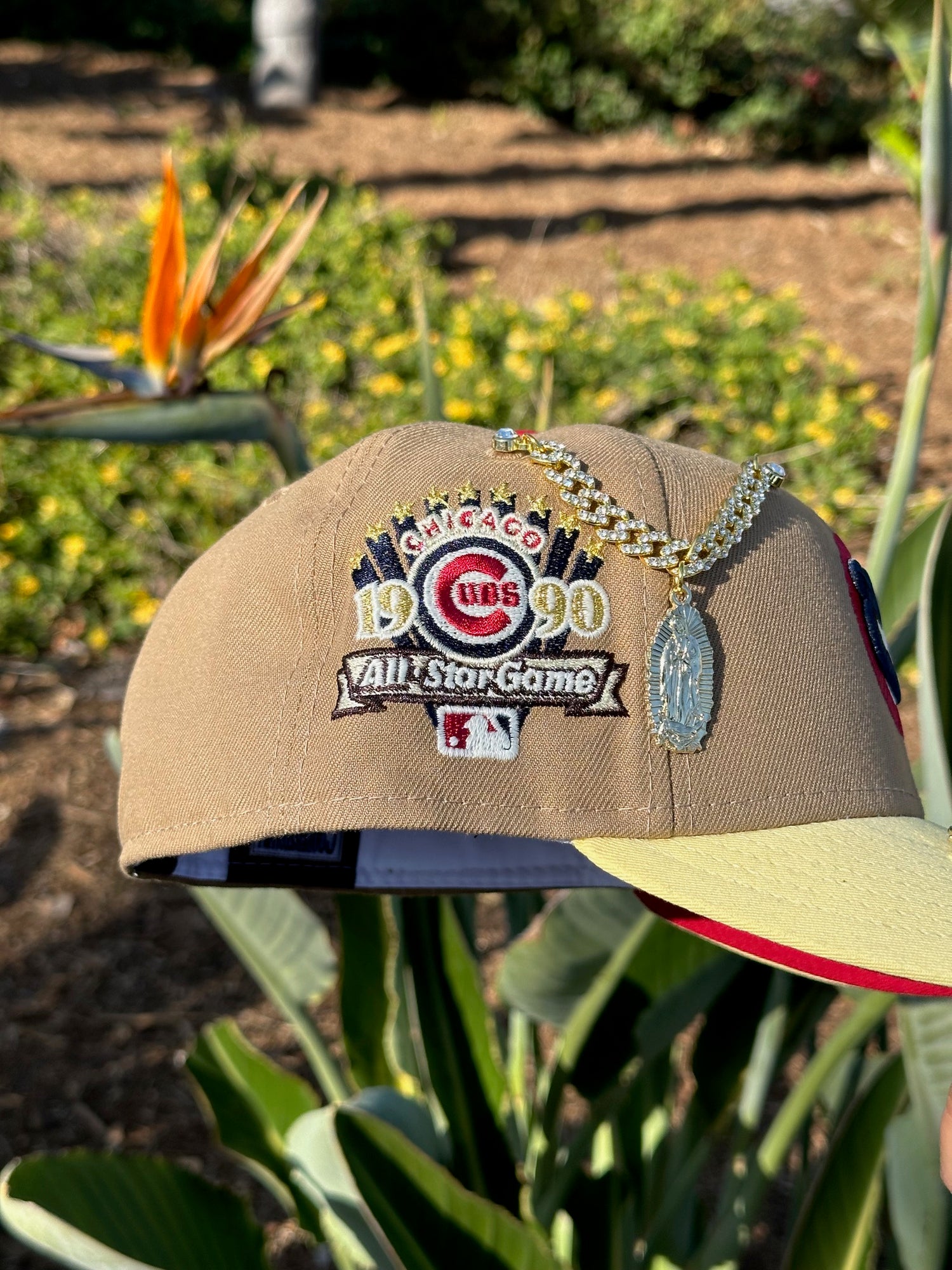 NEW ERA EXCLUSIVE 59FIFTY LIGHT KHAKI/SOFT YELLOW CHICAGO CUBS W/ 1990 ALL STAR GAME PATCH
