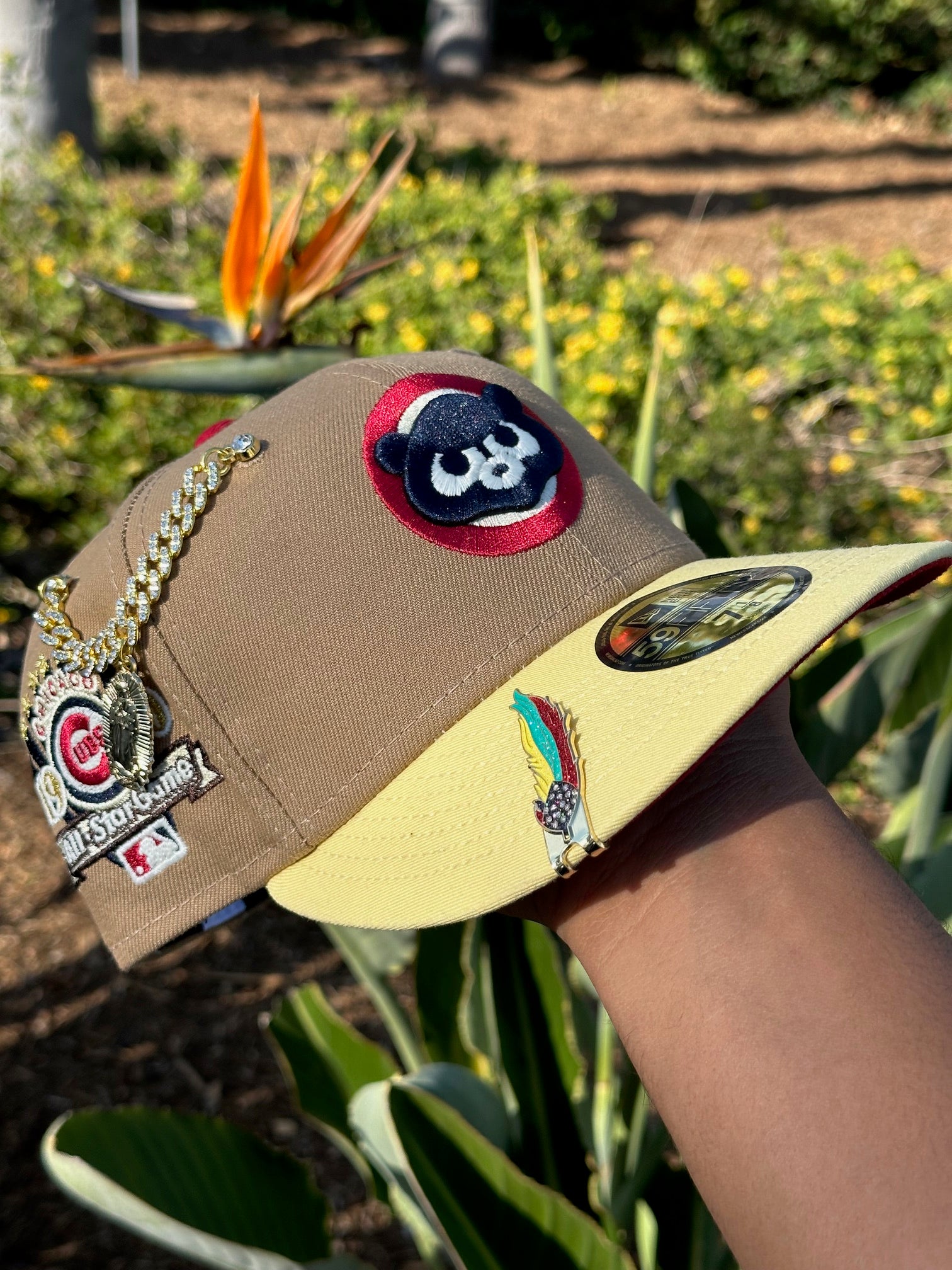 NEW ERA EXCLUSIVE 59FIFTY LIGHT KHAKI/SOFT YELLOW CHICAGO CUBS W/ 1990 ALL STAR GAME PATCH