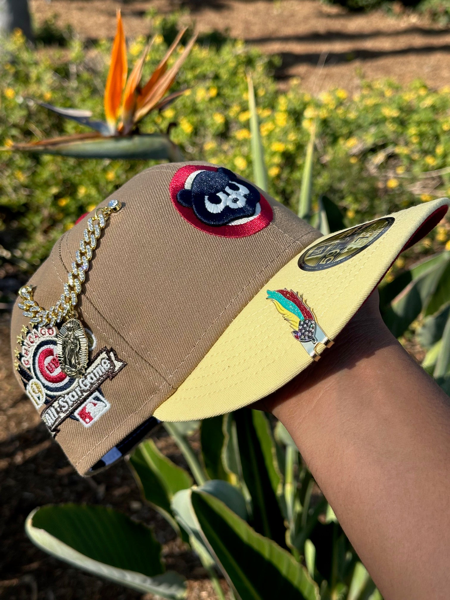 NEW ERA EXCLUSIVE 59FIFTY LIGHT KHAKI/SOFT YELLOW CHICAGO CUBS W/ 1990 ALL STAR GAME PATCH