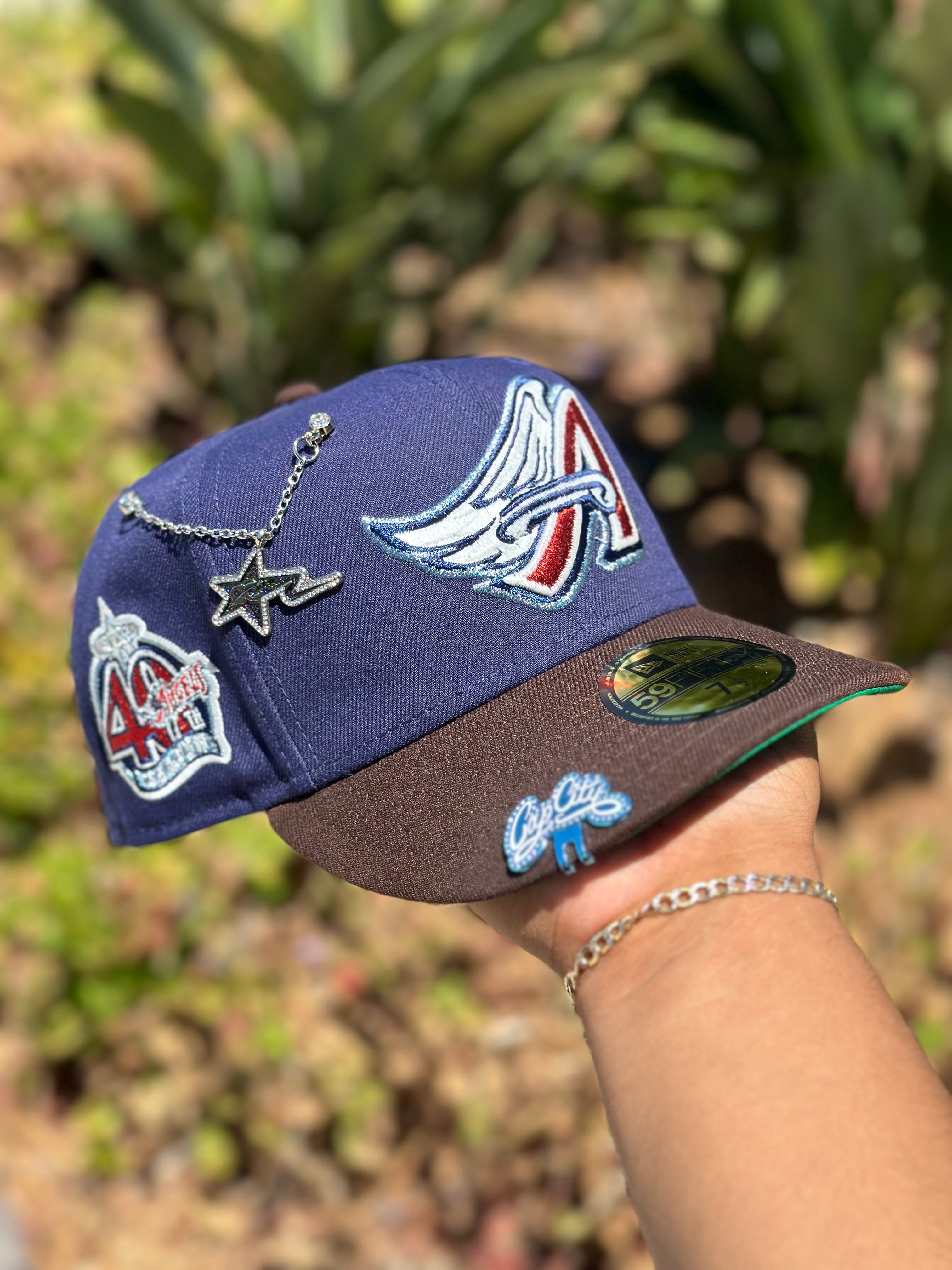 NEW ERA EXCLUSIVE 59FIFTY NAVY/WALNUT ANAHEIM ANGELS W/ 40TH ANNIVERSARY SIDE PATCH