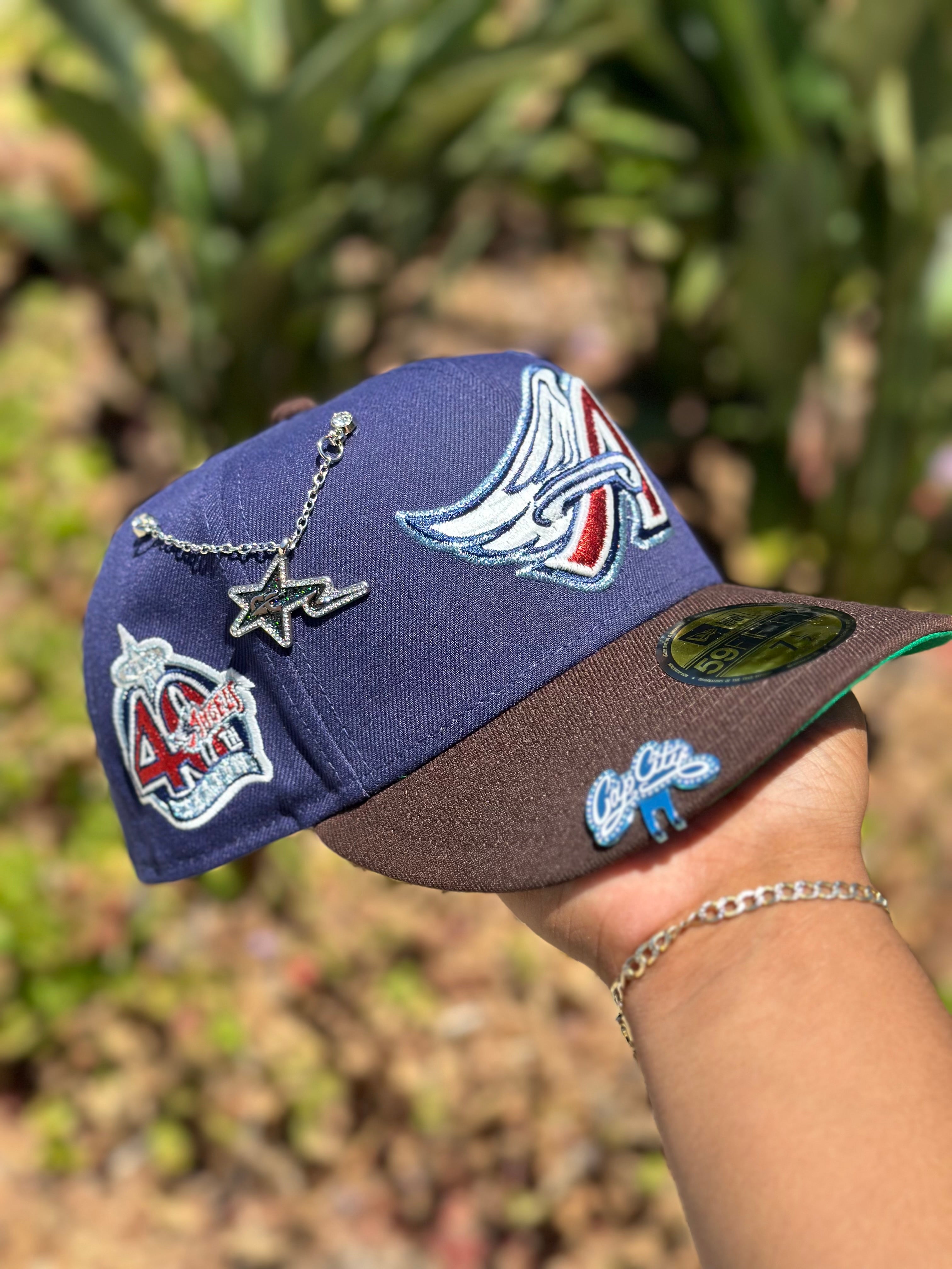 NEW ERA EXCLUSIVE 59FIFTY NAVY/WALNUT ANAHEIM ANGELS W/ 40TH ANNIVERSARY SIDE PATCH