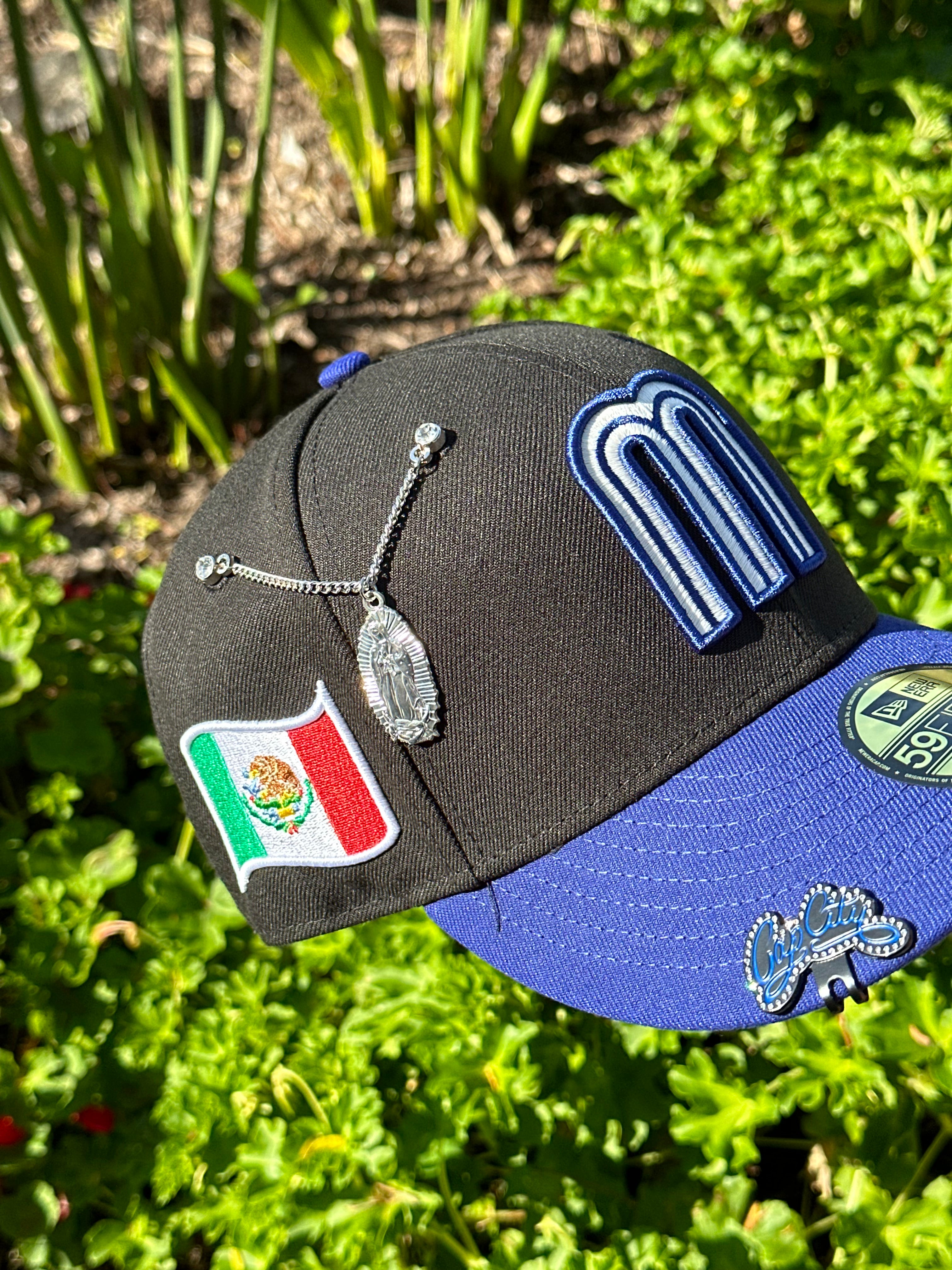 NEW ERA EXCLUSIVE 59FIFTY BLACK/BLUE MEXICO W/ MEXICO FLAG SIDEPATCH