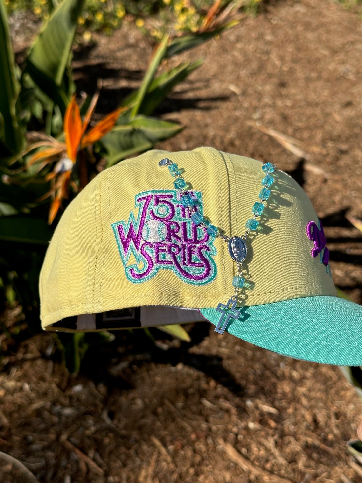 NEW ERA EXCLUSIVE 59FIFTY SOFT YELLOW/TURQUOISE LOS ANGELES DODGERS W/ 75TH WORLD SERIES SIDE PATCH