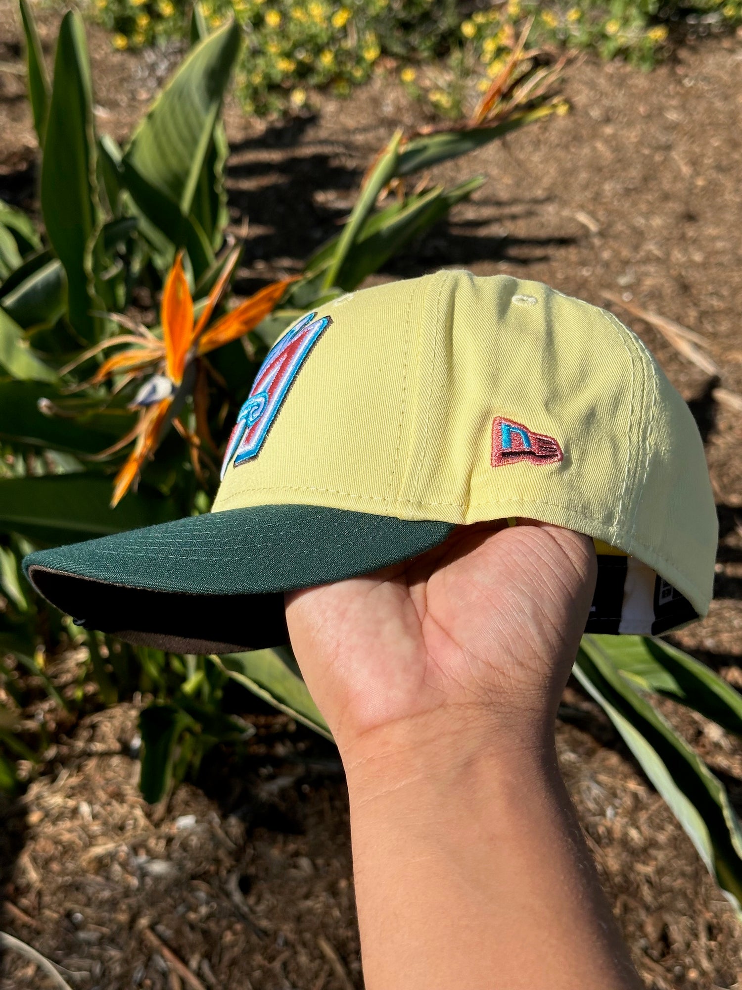 NEW ERA 59FIFTY SOFT YELLOW/GREEN ANAHEIM ANGELS W/ 50TH ANNIVERSARY SIDE PATCH