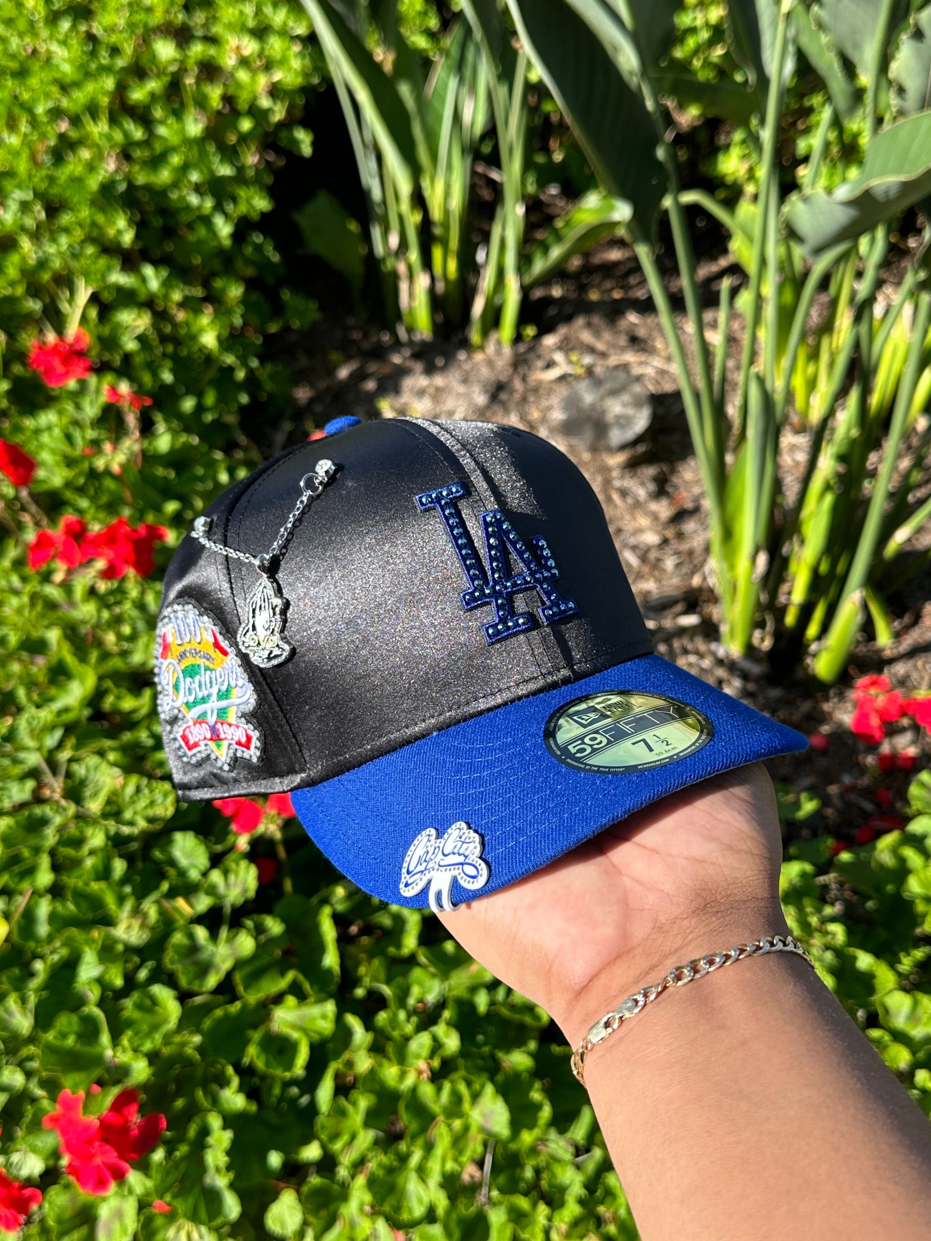 NEW ERA EXCLUSIVE 59FIFTY SATIN/BLUE LOS ANGELES DODGERS W/ 100TH ANNIVERSARY SIDEPATCH