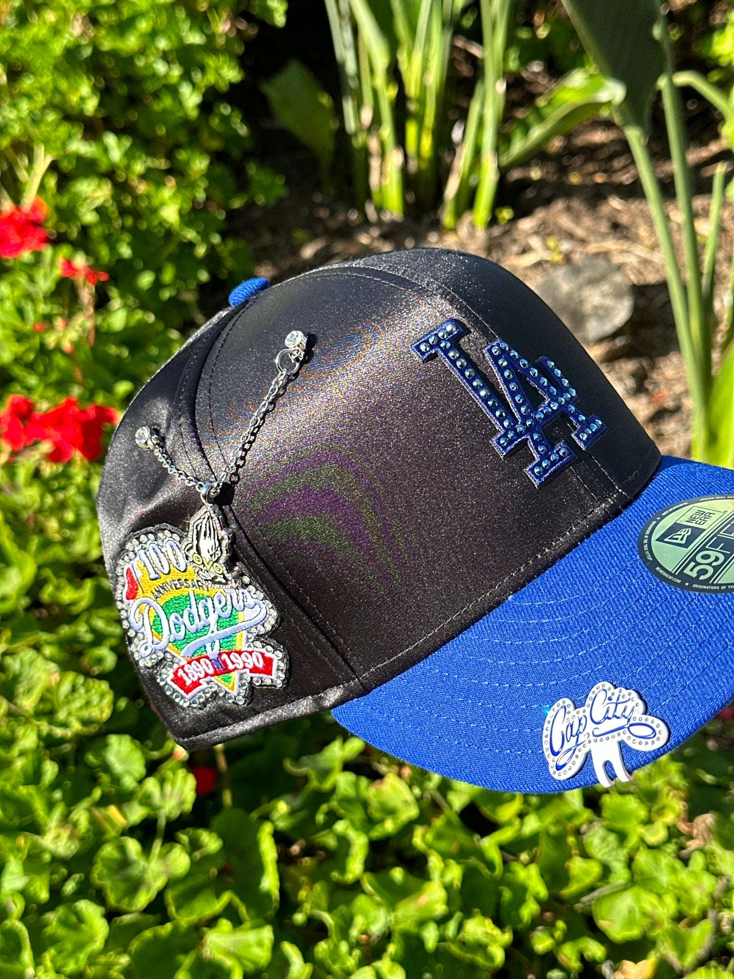 NEW ERA EXCLUSIVE 59FIFTY SATIN/BLUE LOS ANGELES DODGERS W/ 100TH ANNIVERSARY SIDEPATCH
