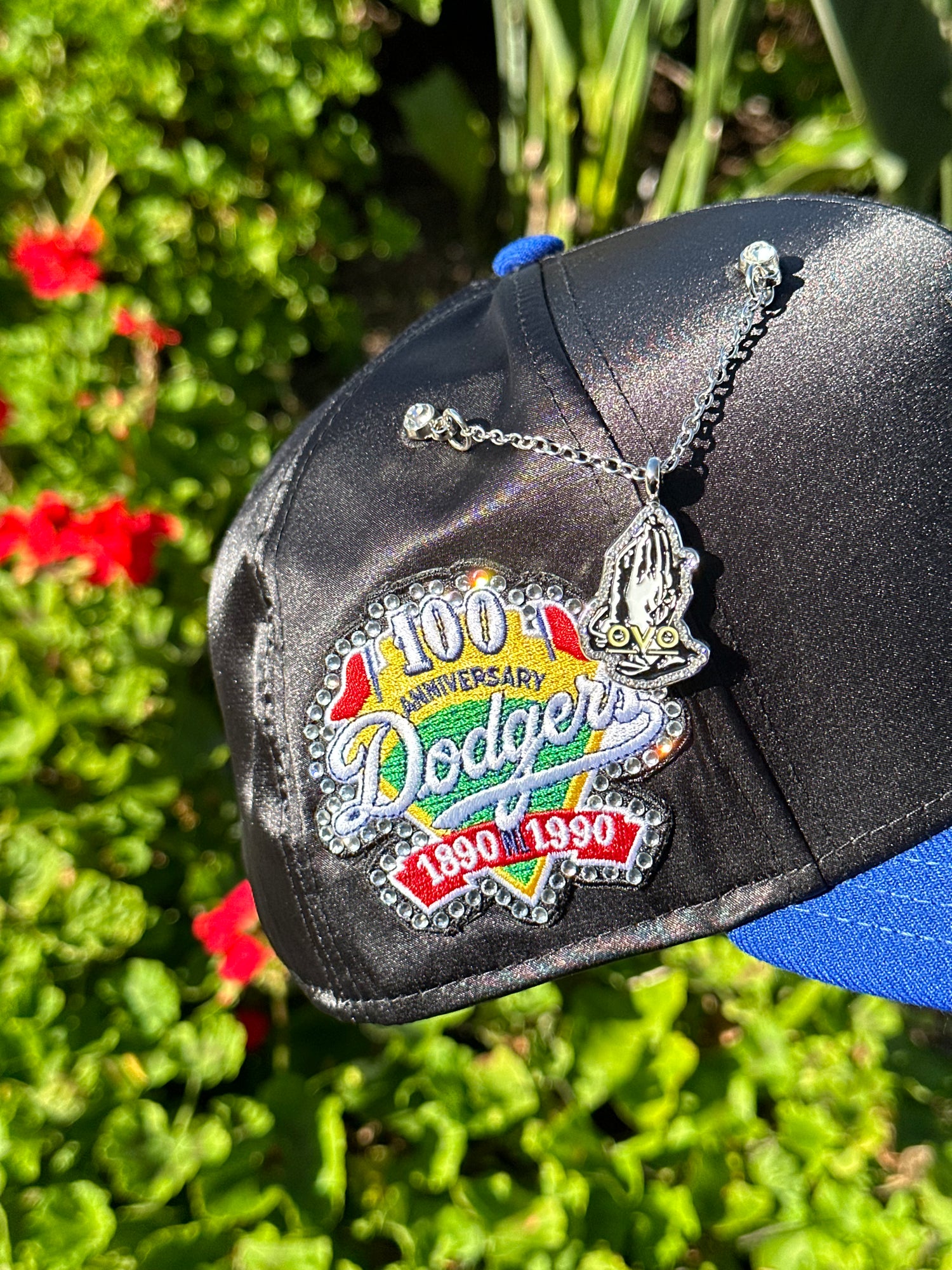 NEW ERA EXCLUSIVE 59FIFTY SATIN/BLUE LOS ANGELES DODGERS W/ 100TH ANNIVERSARY SIDEPATCH