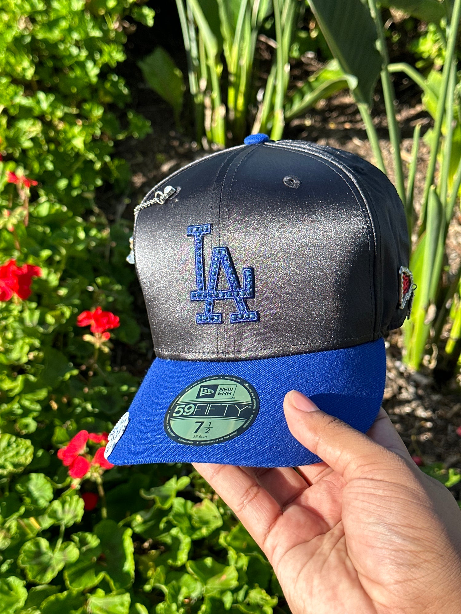 NEW ERA EXCLUSIVE 59FIFTY SATIN/BLUE LOS ANGELES DODGERS W/ 100TH ANNIVERSARY SIDEPATCH