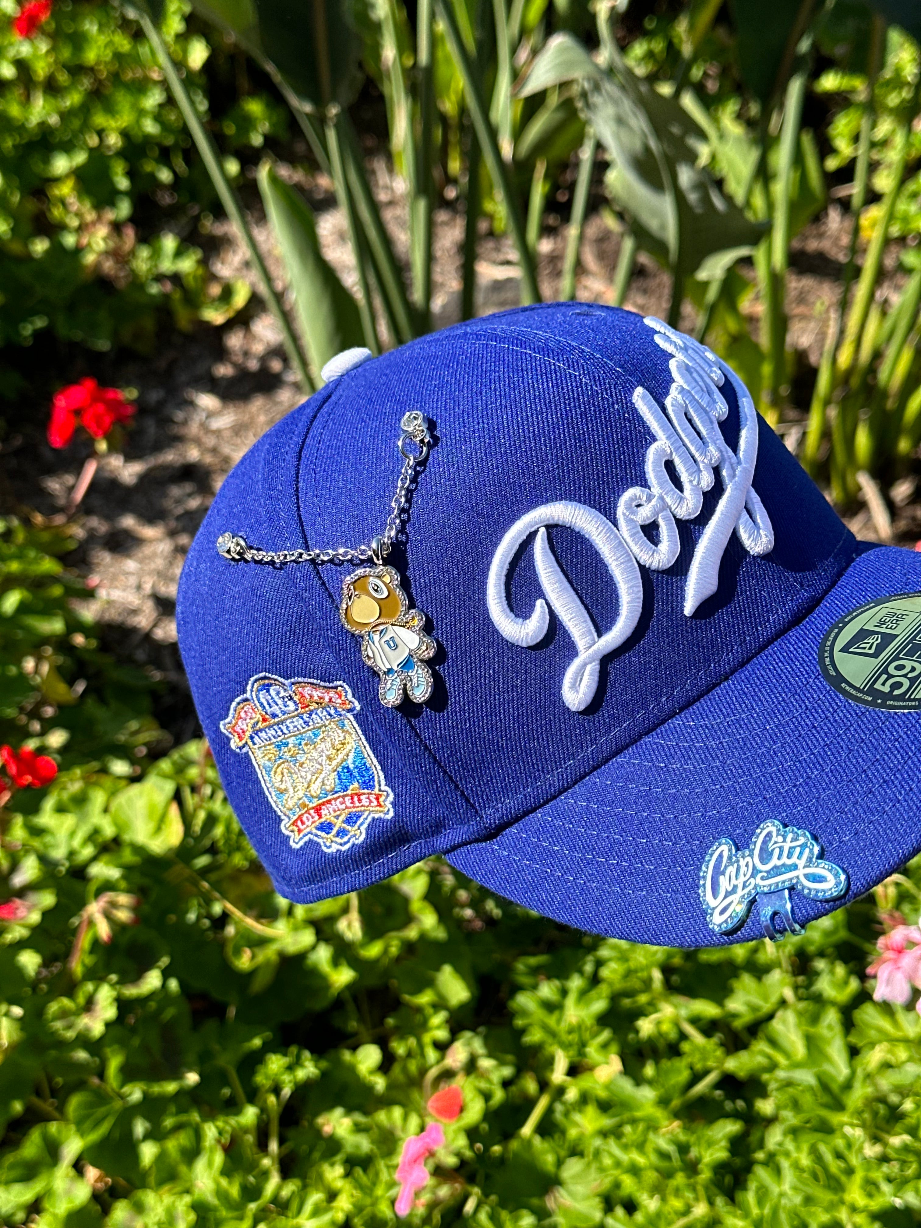 NEW ERA 59FIFTY BLUE LOS ANGELES DODGERS SCRIPT W/ 40TH ANNIVERSARY SIDE PATCH