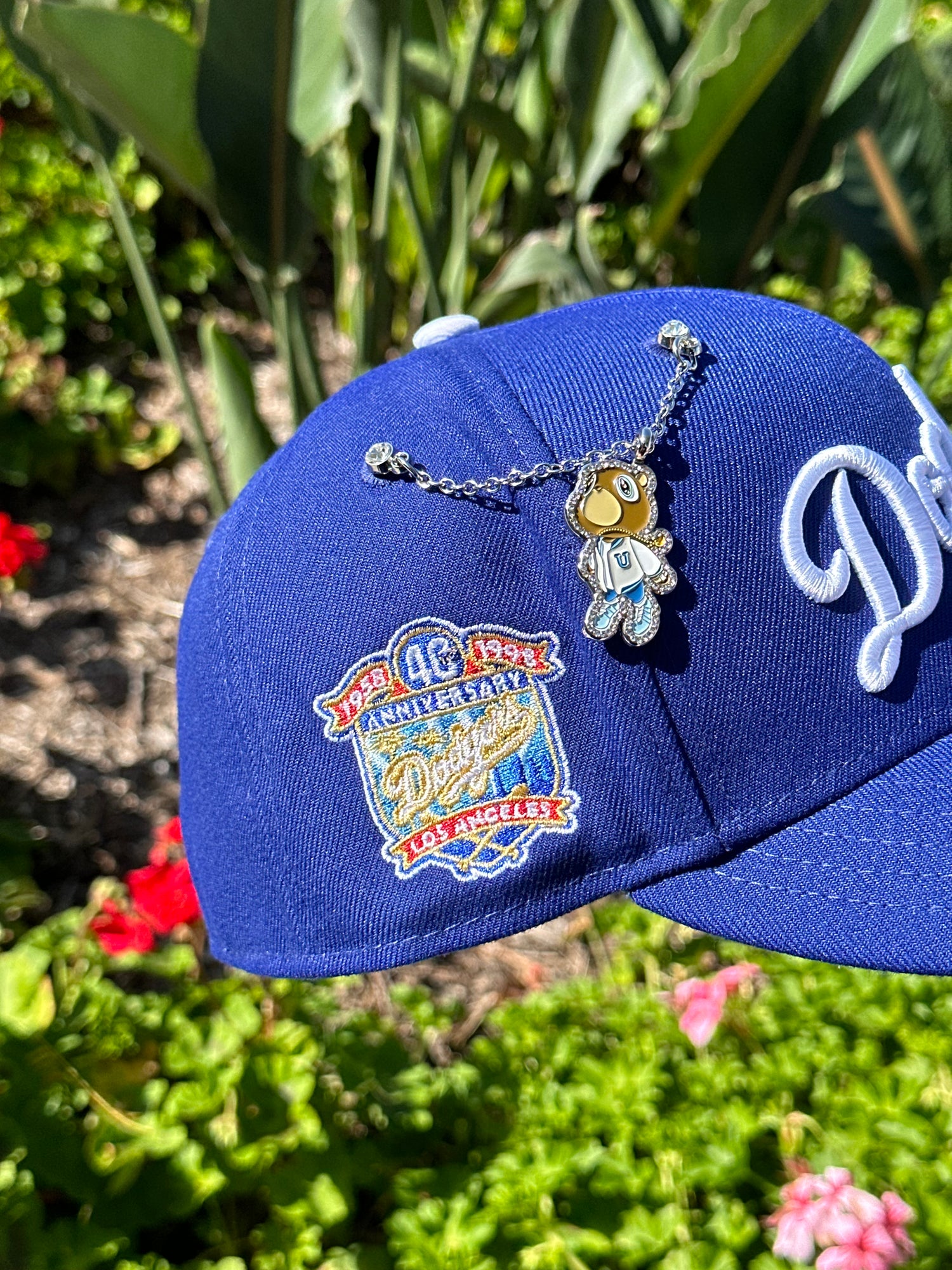 NEW ERA 59FIFTY BLUE LOS ANGELES DODGERS SCRIPT W/ 40TH ANNIVERSARY SIDE PATCH