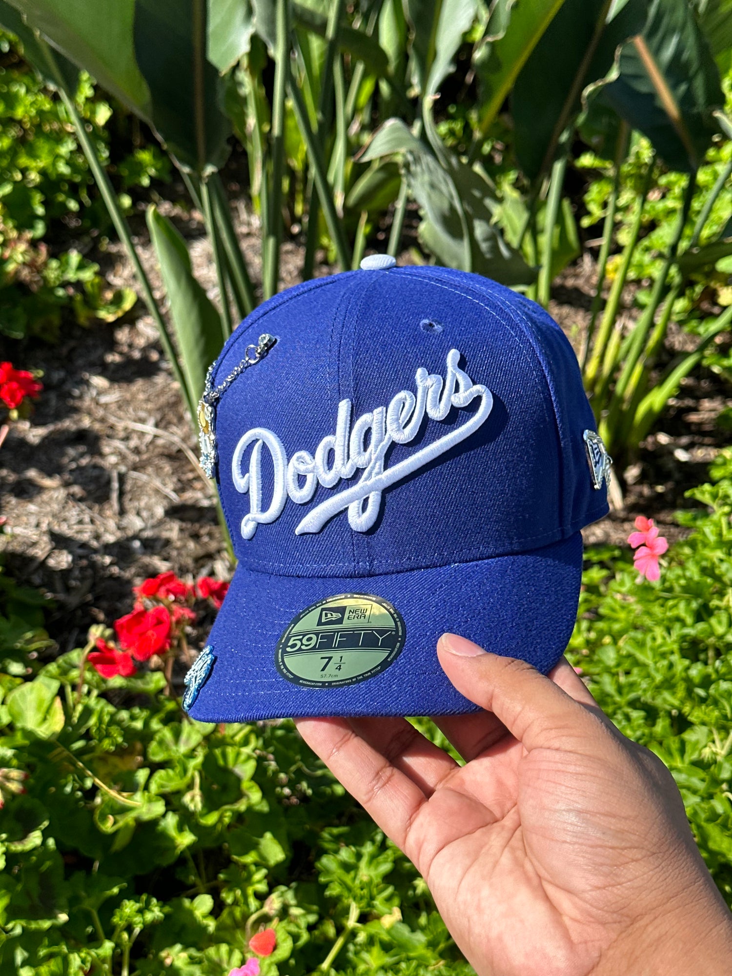 NEW ERA 59FIFTY BLUE LOS ANGELES DODGERS SCRIPT W/ 40TH ANNIVERSARY SIDE PATCH