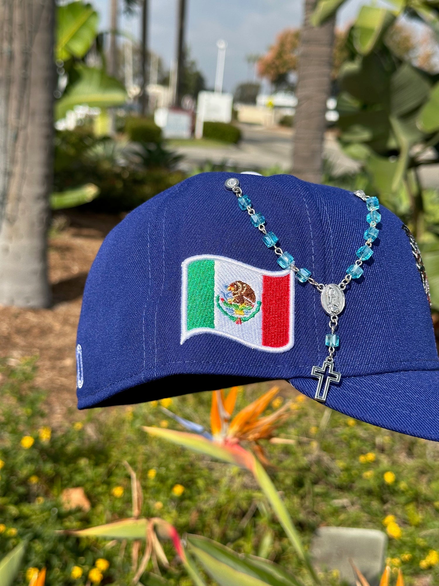 NEW ERA EXCLUSIVE 59FIFTY BLUE MEXICO "EL GALLO" W/ MEXICO FLAG SIDE PATCH