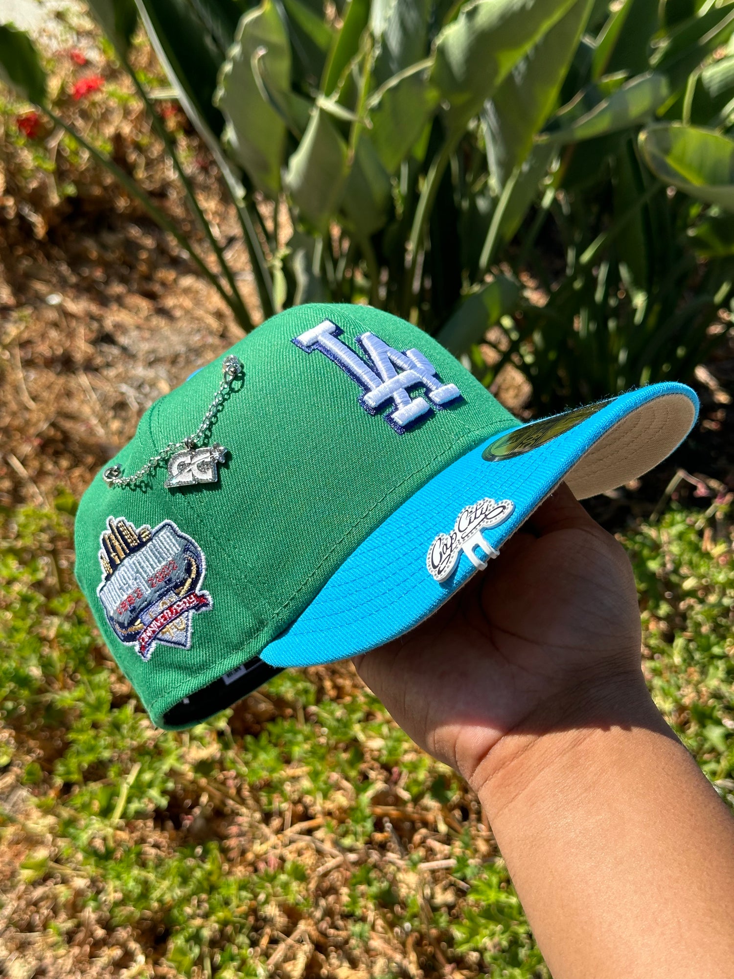 NEW ERA EXCLUSIVE 59FIFTY SEA GREEN/BLUE LOS ANGELES DODGERS W/ 40TH ANNIVERSARY SIDE PATCH