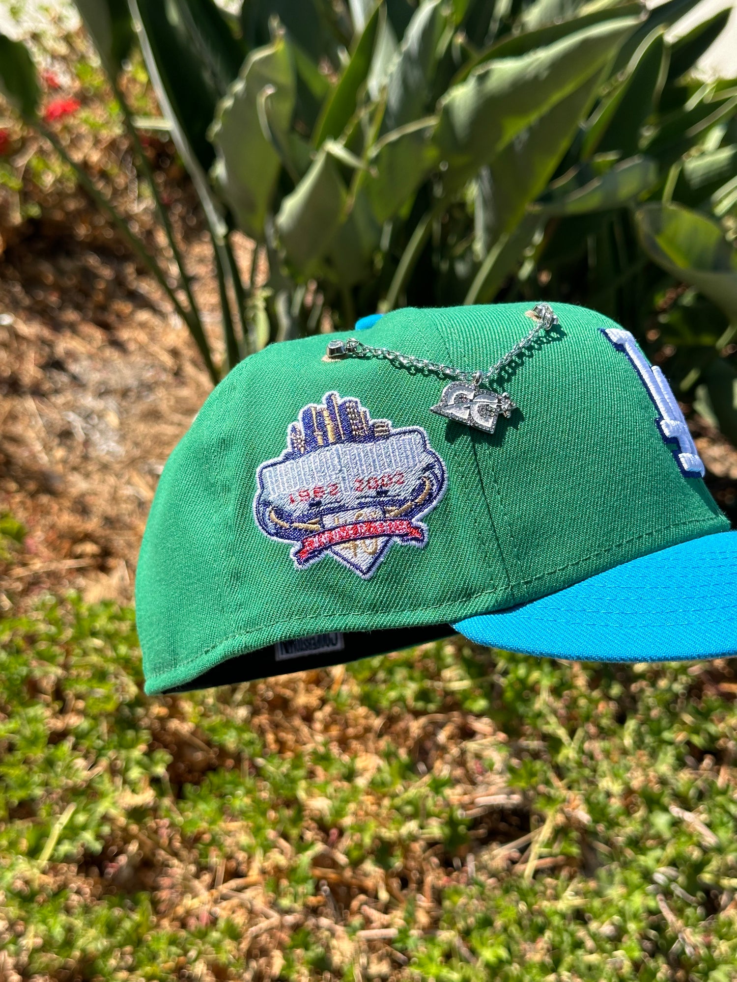 NEW ERA EXCLUSIVE 59FIFTY SEA GREEN/BLUE LOS ANGELES DODGERS W/ 40TH ANNIVERSARY SIDE PATCH
