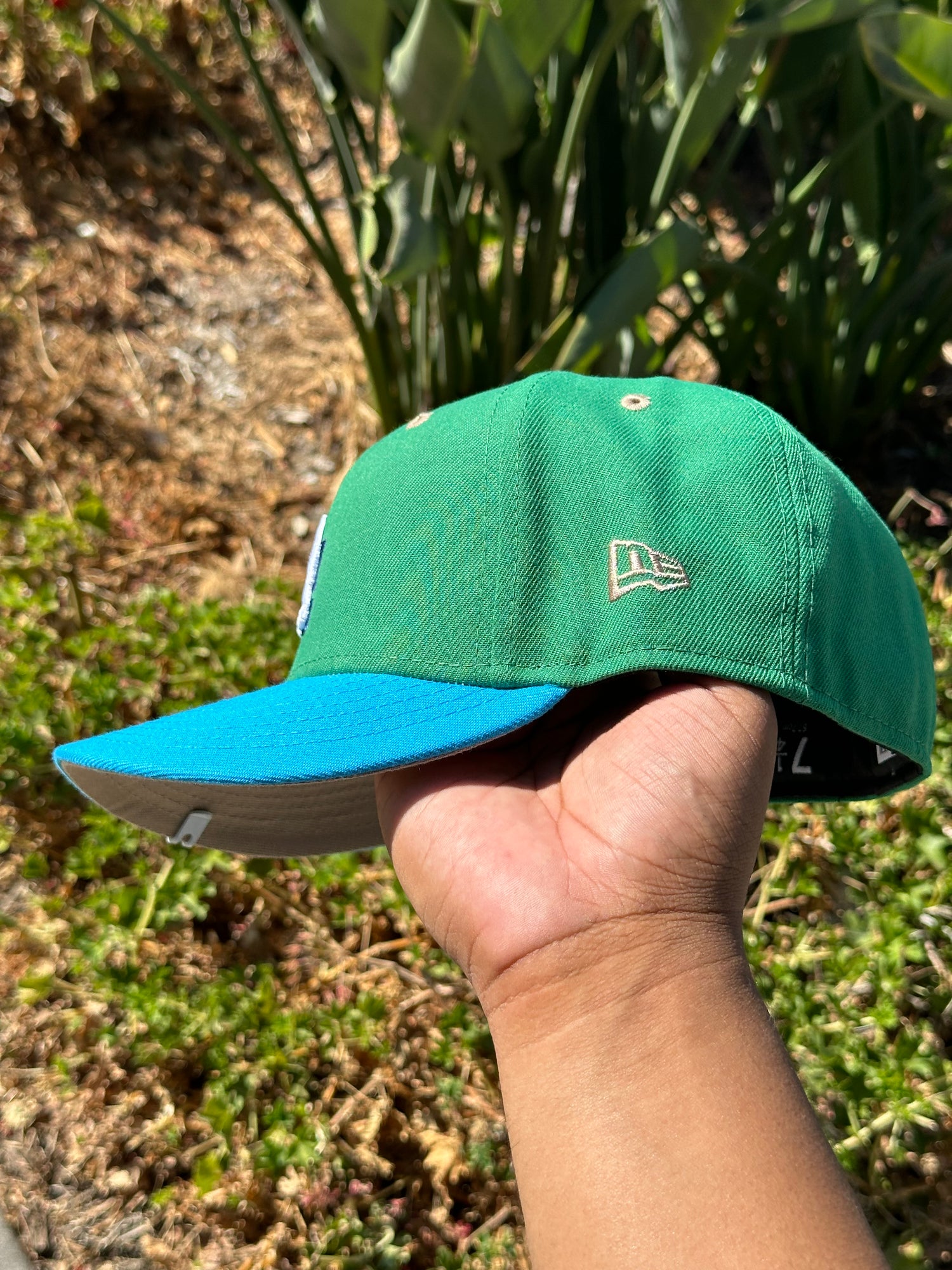 NEW ERA EXCLUSIVE 59FIFTY SEA GREEN/BLUE LOS ANGELES DODGERS W/ 40TH ANNIVERSARY SIDE PATCH