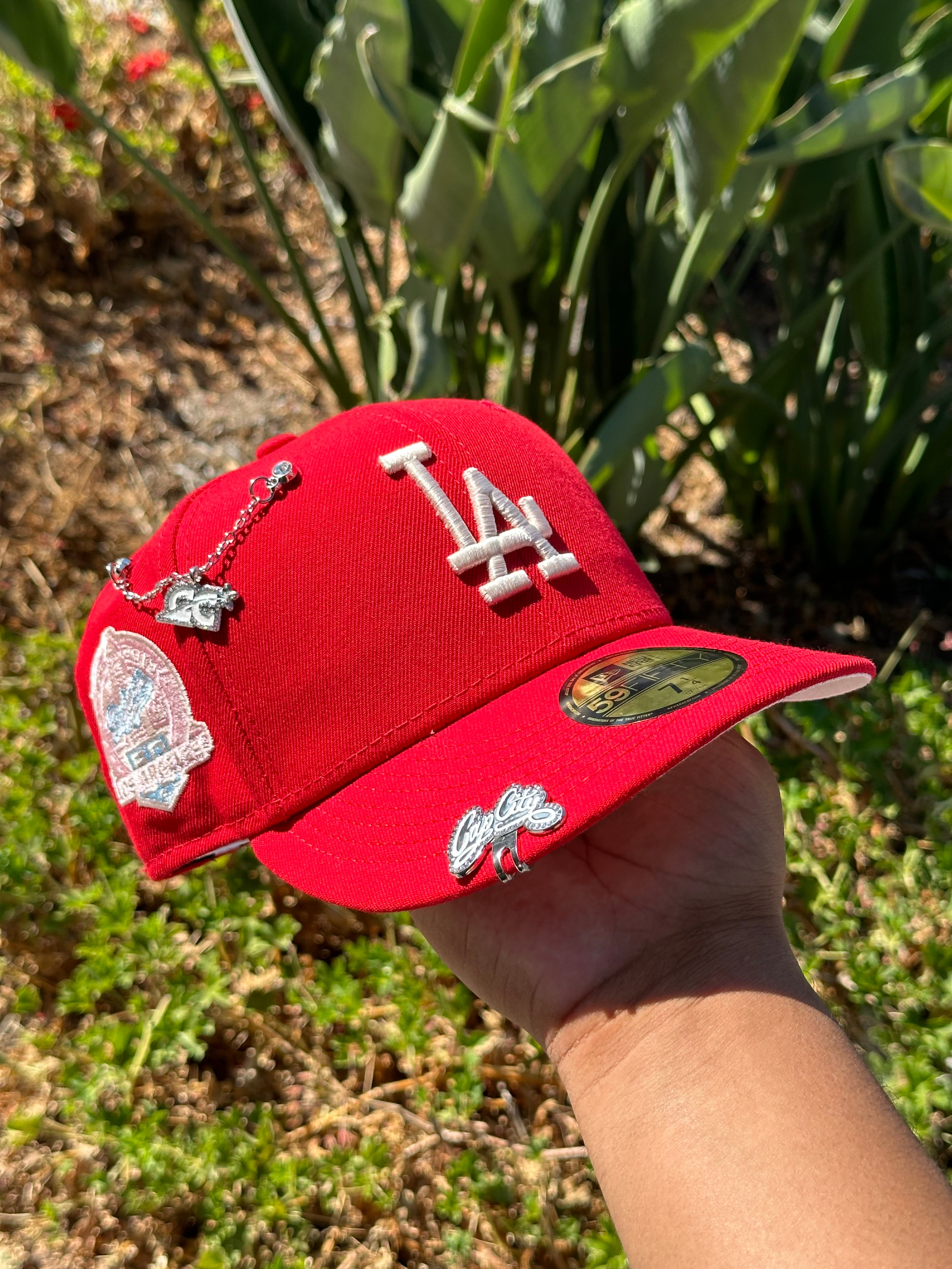 NEW ERA EXCLUSIVE 59FIFTY RED LOS ANGELES DODGERS W/ 60TH ANNIVERSARY SIDE PATCH
