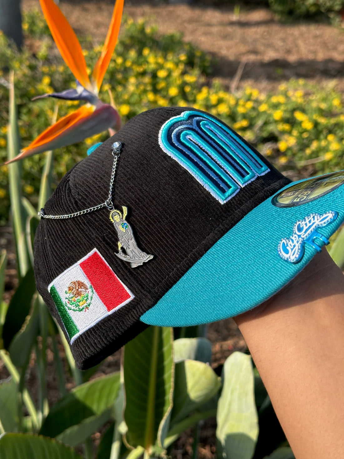 Blue/green suede hat made in Mexico with charms. Sombrero Cordobes main image 4