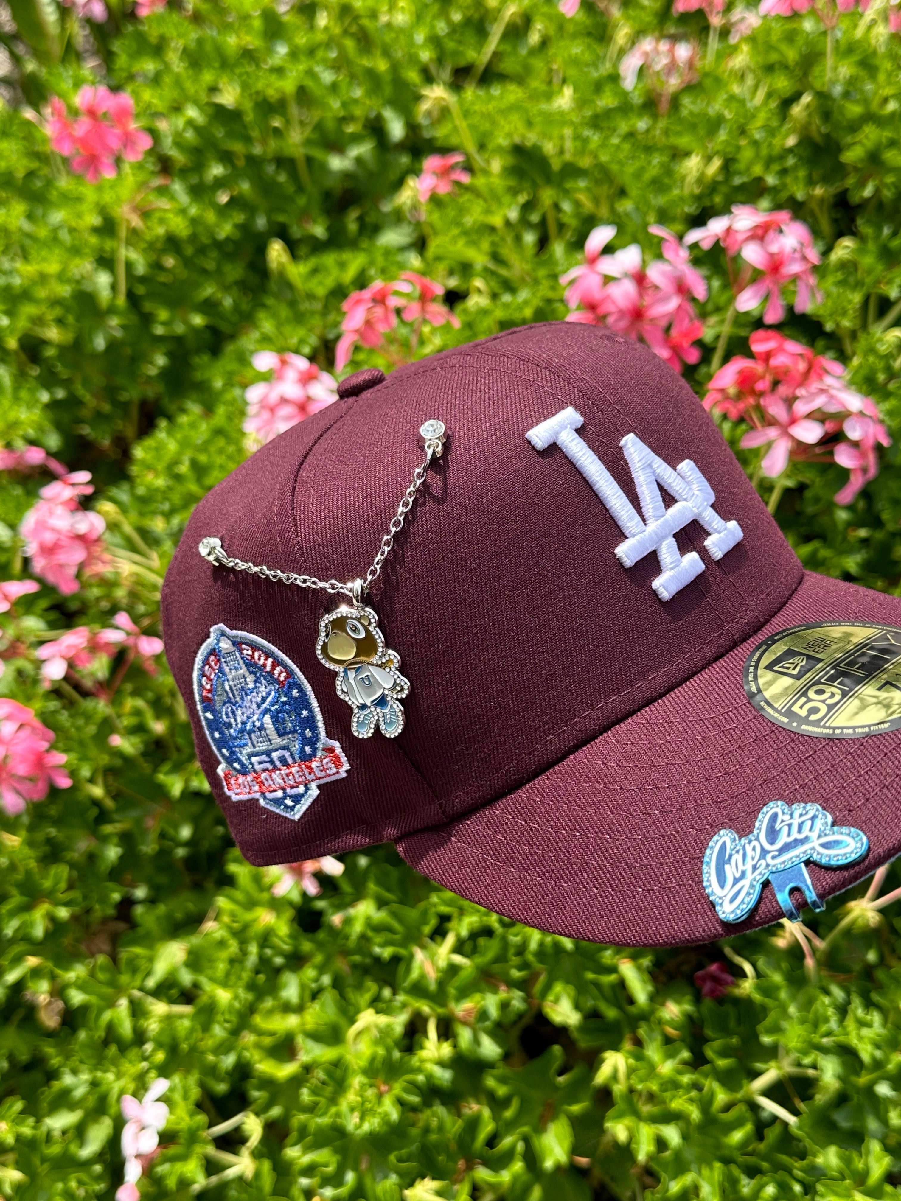 NEW ERA EXCLUSIVE 59FIFTY BURGUNDY LOS ANGELES DODGERS W/ 60TH ANNIVERSARY PATCH