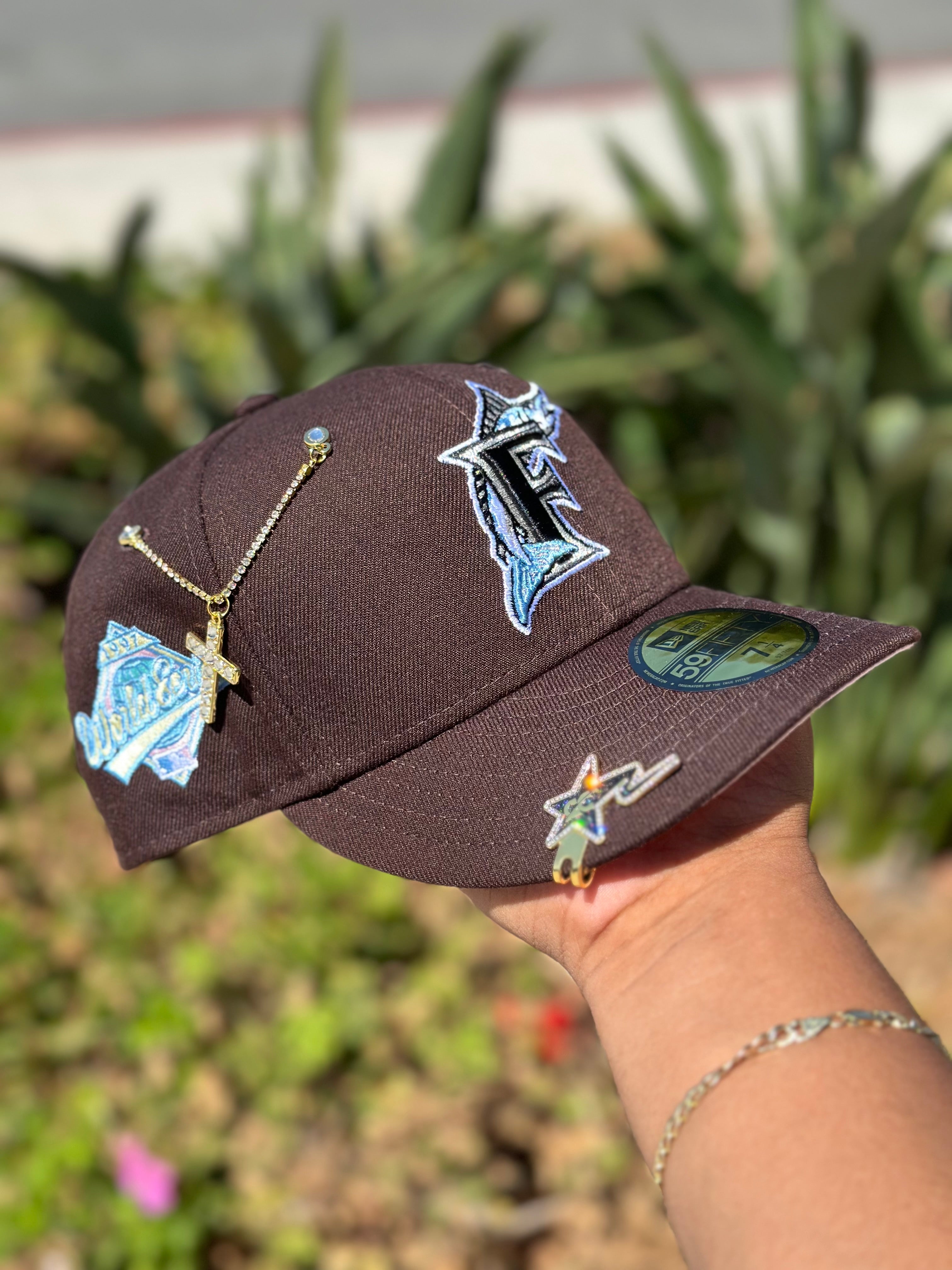NEW ERA EXCLUSIVE 59FIFTY DARK BROWN FLORIDA MARLINS W/ 1997 WORLD SERIES SIDE PATCH