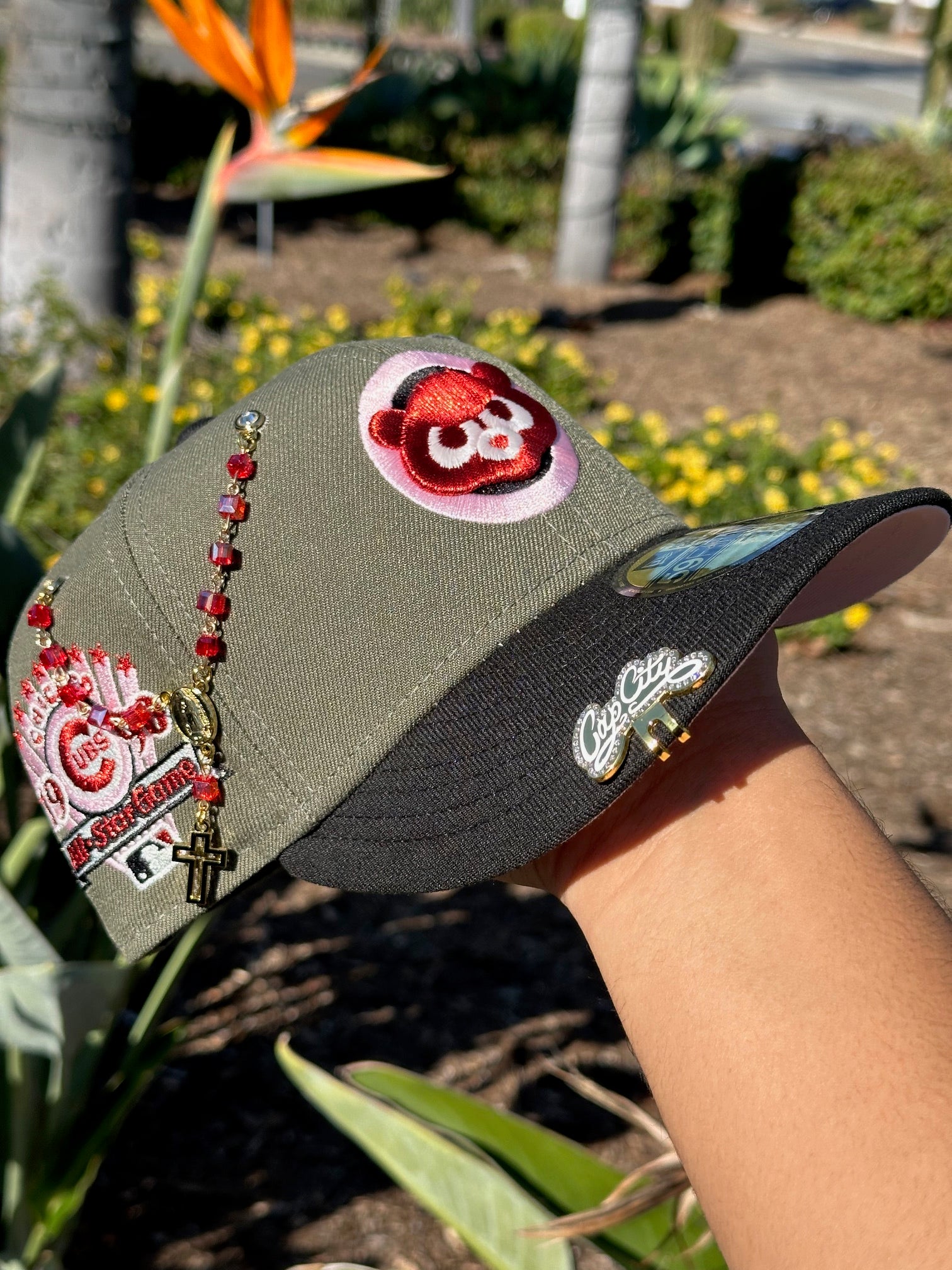 NEW ERA EXCLUSIVE 59FIFTY OLIVE/BLACK CHICAGO CUBS W/ 1990 ALL STAR GAME PATCH