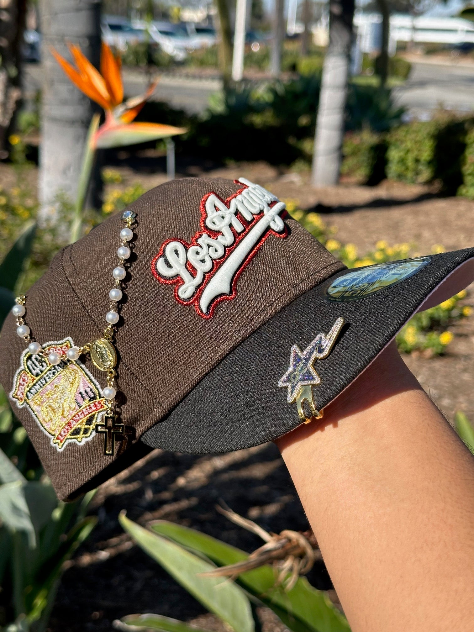 NEW ERA 59FIFTY MOCHA/BLACK LOS ANGELES DODGERS SCRIPT W/ 40TH ANNIVERSARY SIDE PATCH