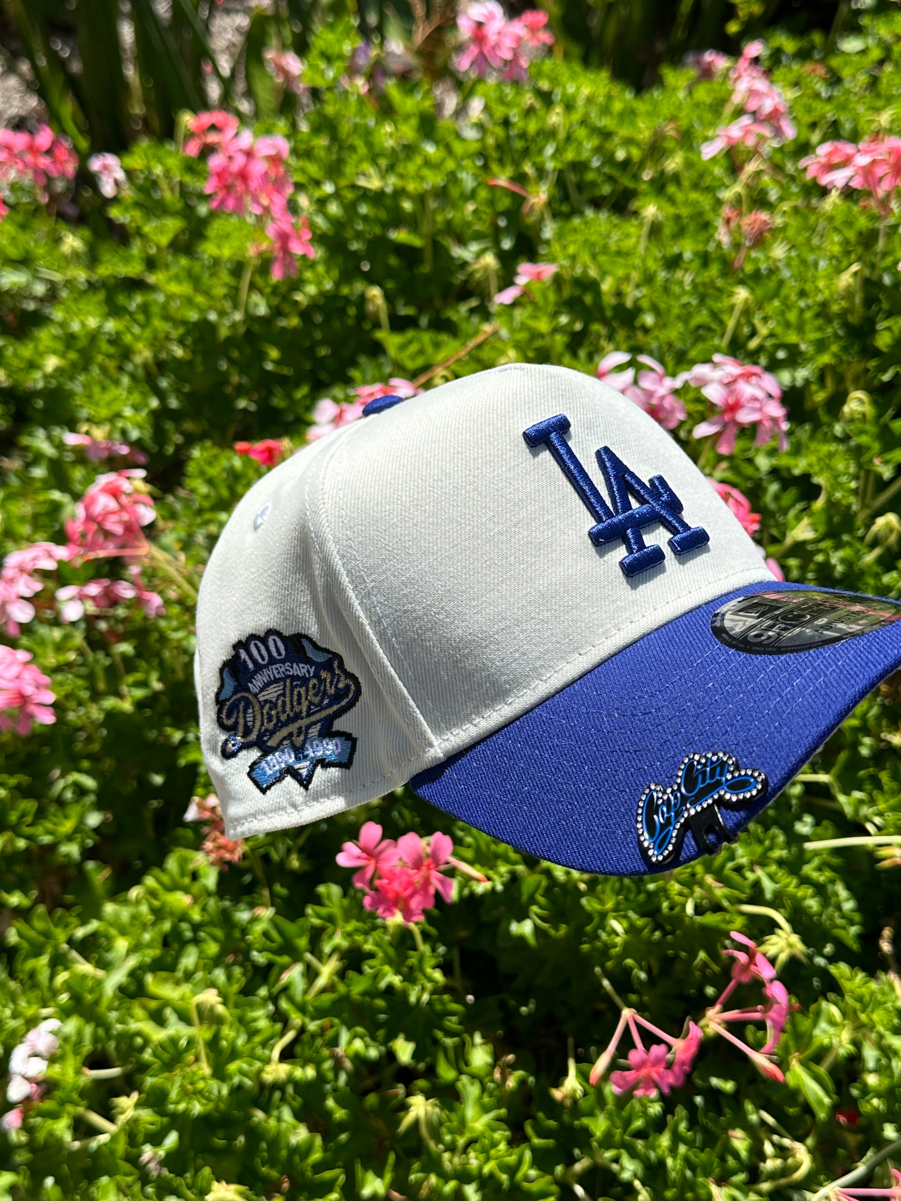 NEW ERA EXCLUSIVE 9FORTY A-FRAME CHROME WHITE/BLUE LOS ANGELES DODGERS W/ 100TH WORLD SERIES SIDE PATCH