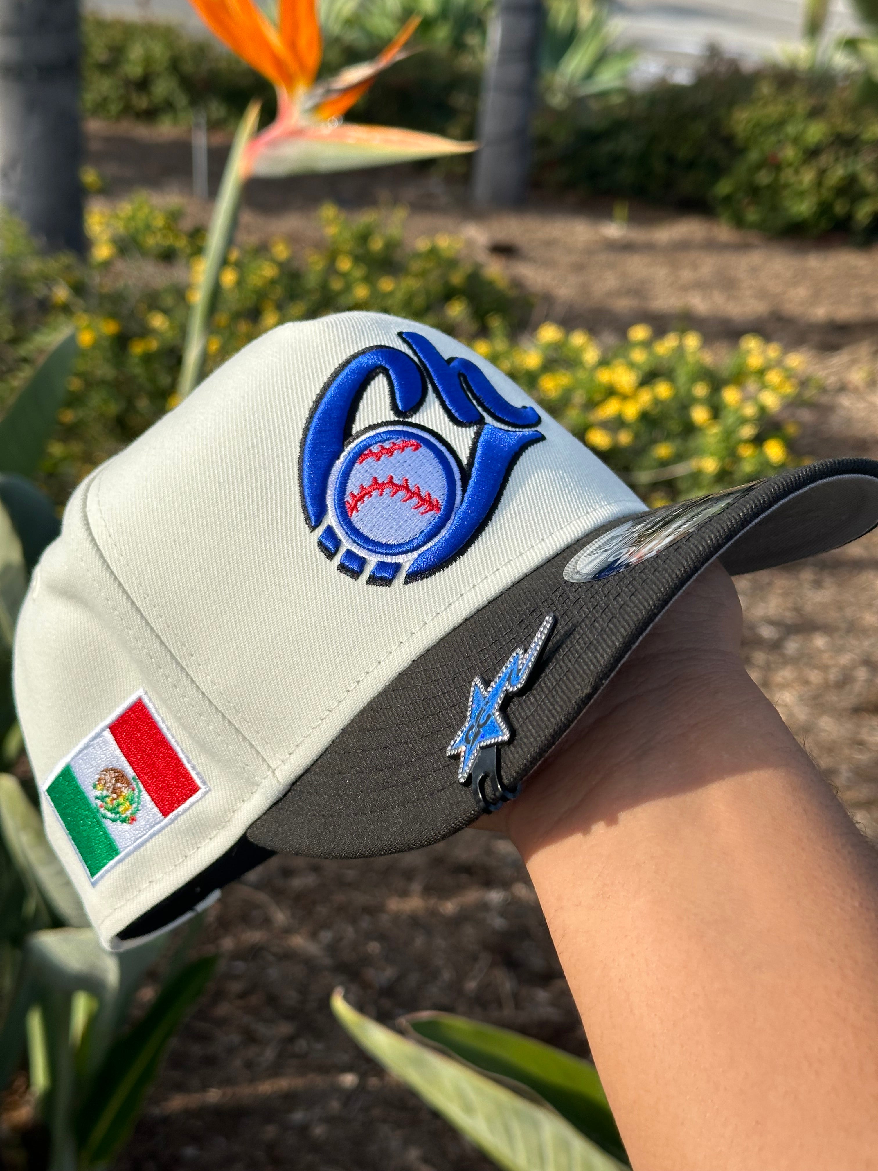 NEW ERA EXCLUSIVE 9FIFTY A-FRAME CHROME WHITE/BLACK CHARROS DE JALISCO SNAPBACK W/ MEXICO FLAG SIDE PATCH