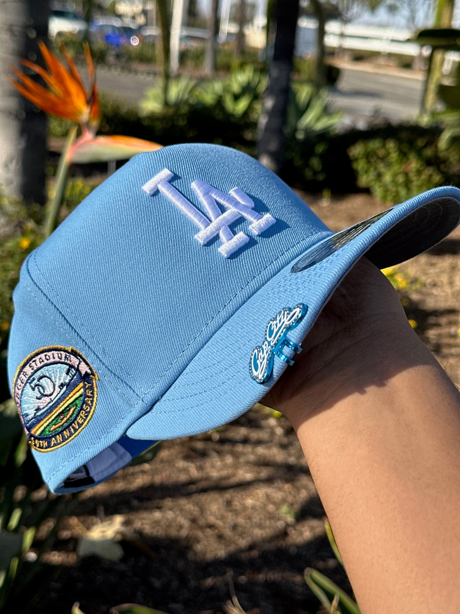 NEW ERA EXCLUSIVE 9FIFTY A-FRAME ICY BLUE LOS ANGELES DODGERS SNAPBACK W/ 50TH ANNIVERSARY SIDE PATCH