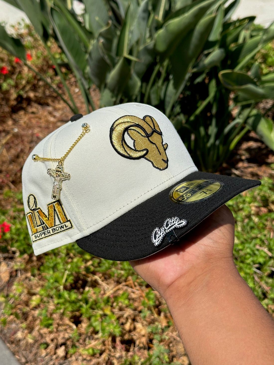 NEW ERA EXCLUSIVE 59FIFTY CHROME WHITE/BLACK LOS ANGELES RAMS W/ SUPER - Main Image