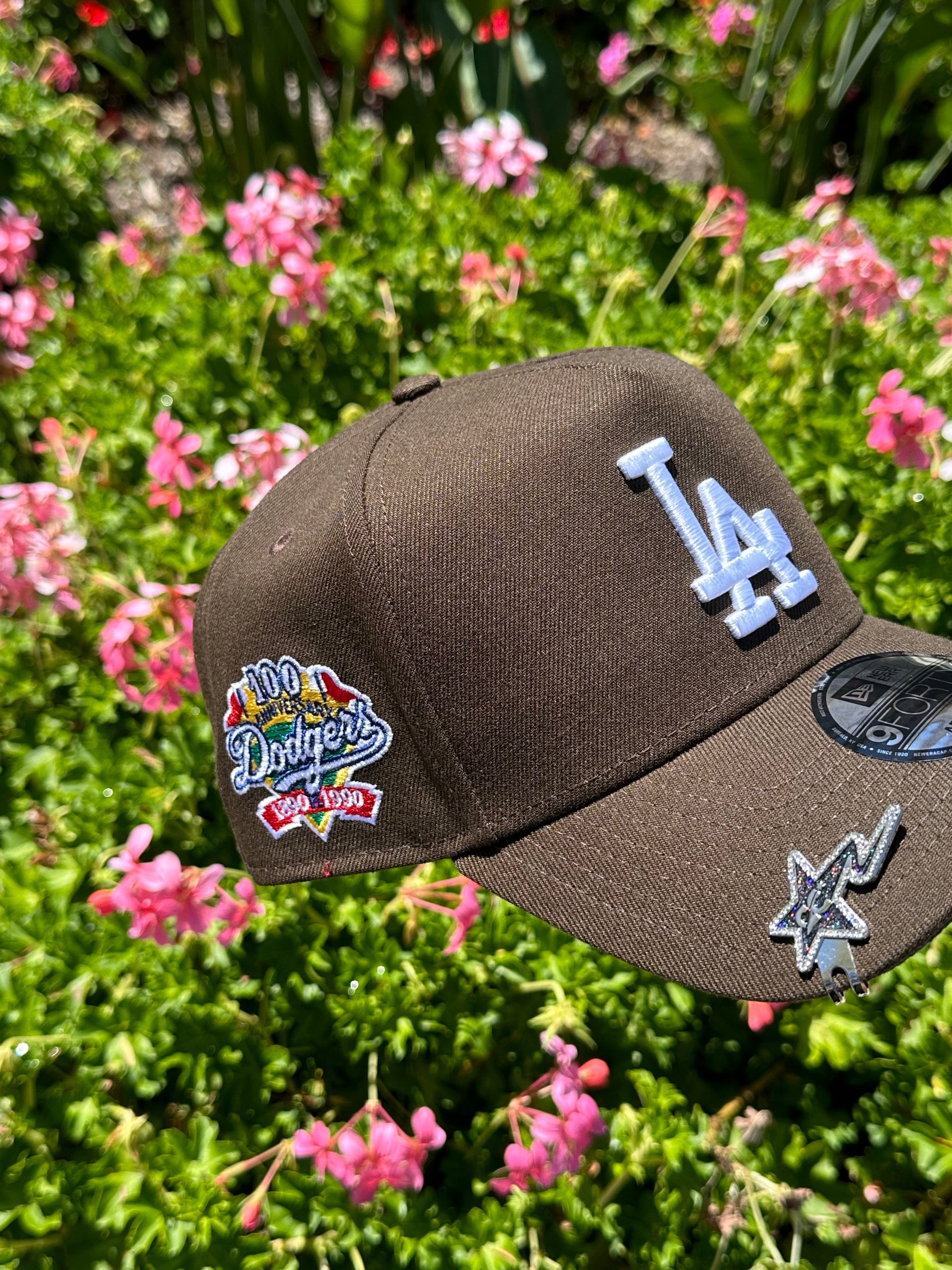 NEW ERA EXCLUSIVE 9FORTY A-FRAME WALNUT BROWN LOS ANGELES DODGERS W/ 100TH ANNIVERSARY SIDE PATCH