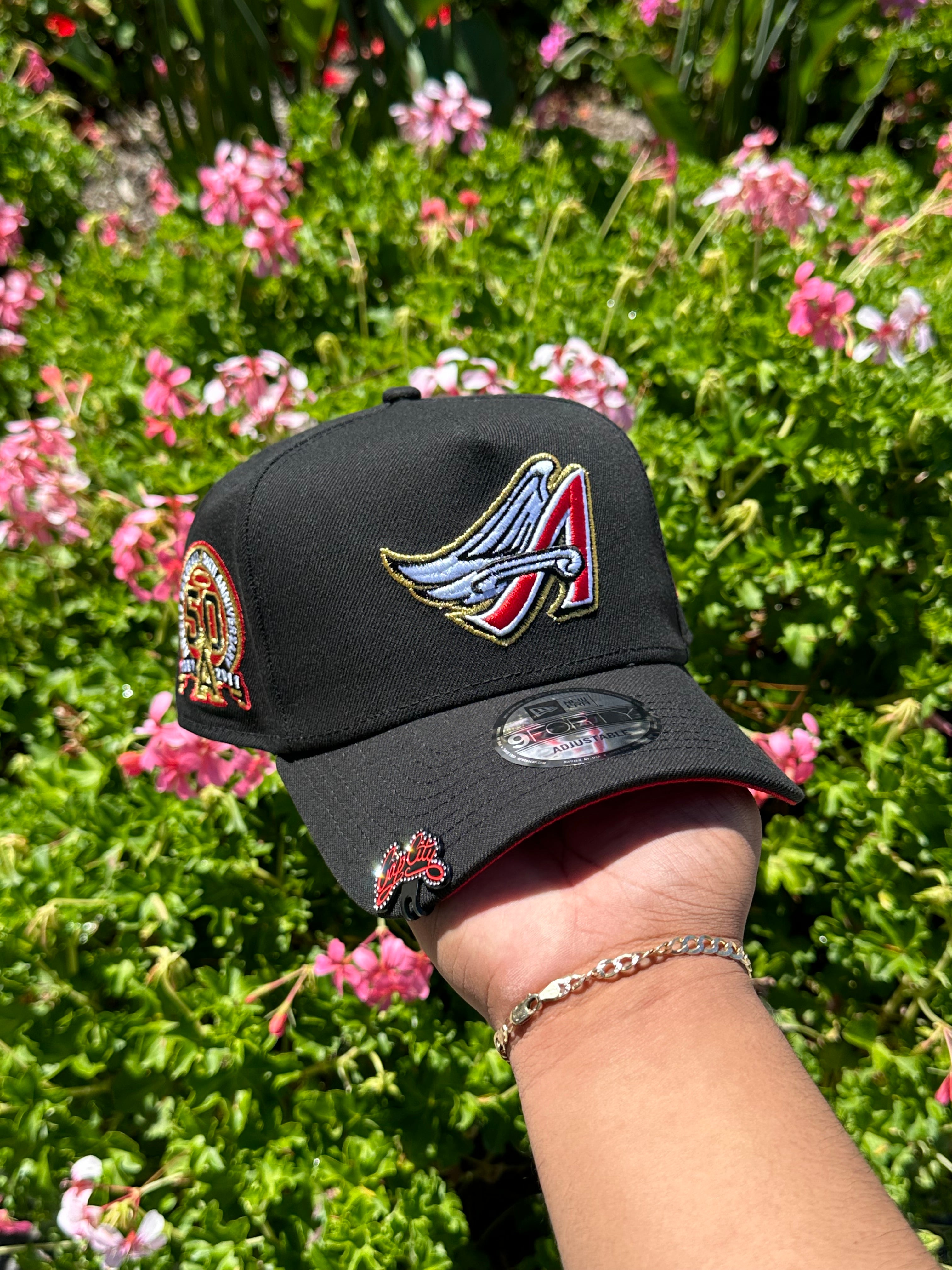 NEW ERA EXCLUSIVE 9FORTY A-FRAME BLACK ANAHEIM ANGELS W/ 50TH ANNIVERSARY SIDE PATCH