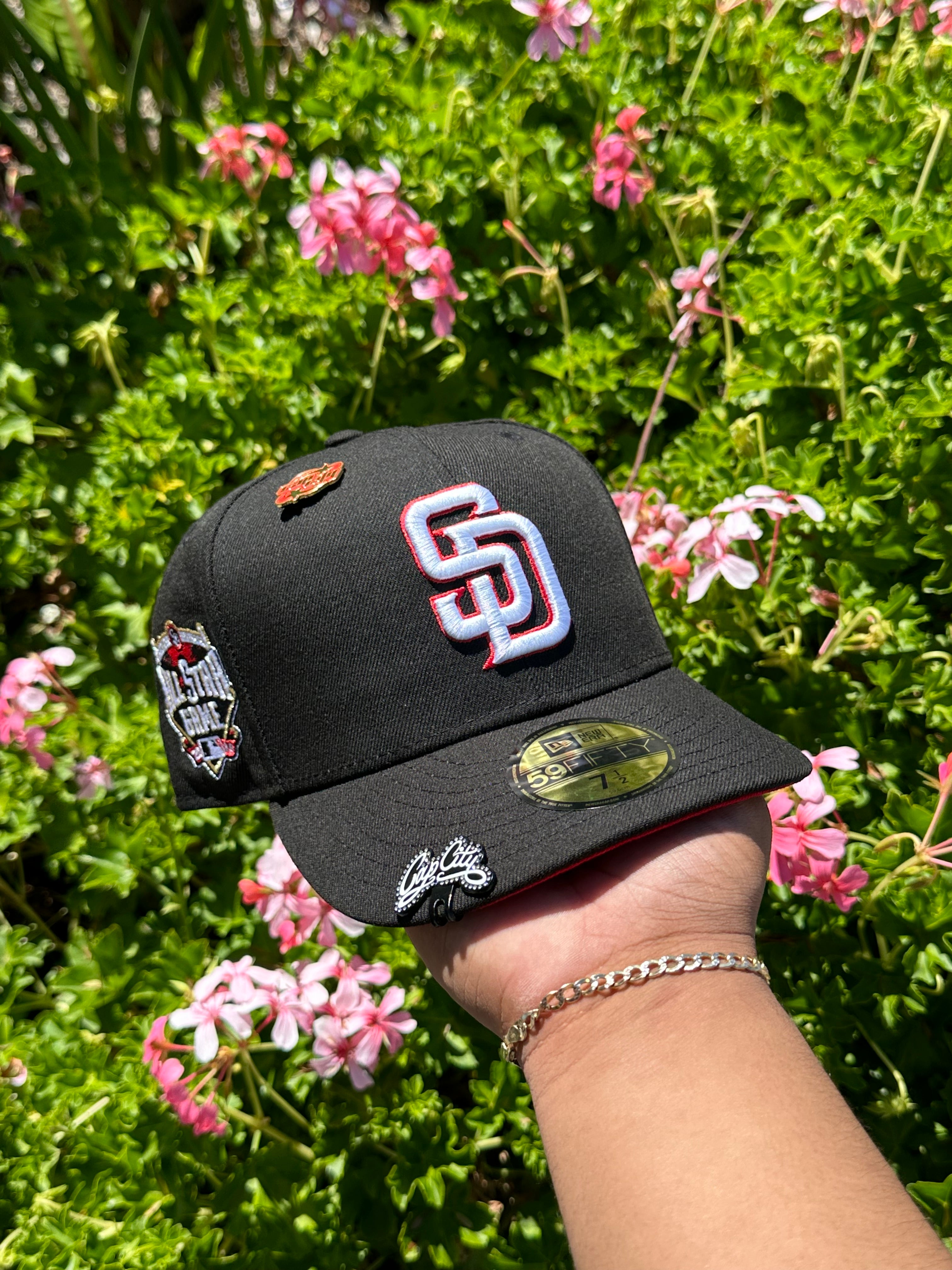 NEW ERA EXCLUSIVE 59FIFTY BLACK SAN DIEGO PADRES W/ 2016 ALL STAR GAME SIDE PATCH
