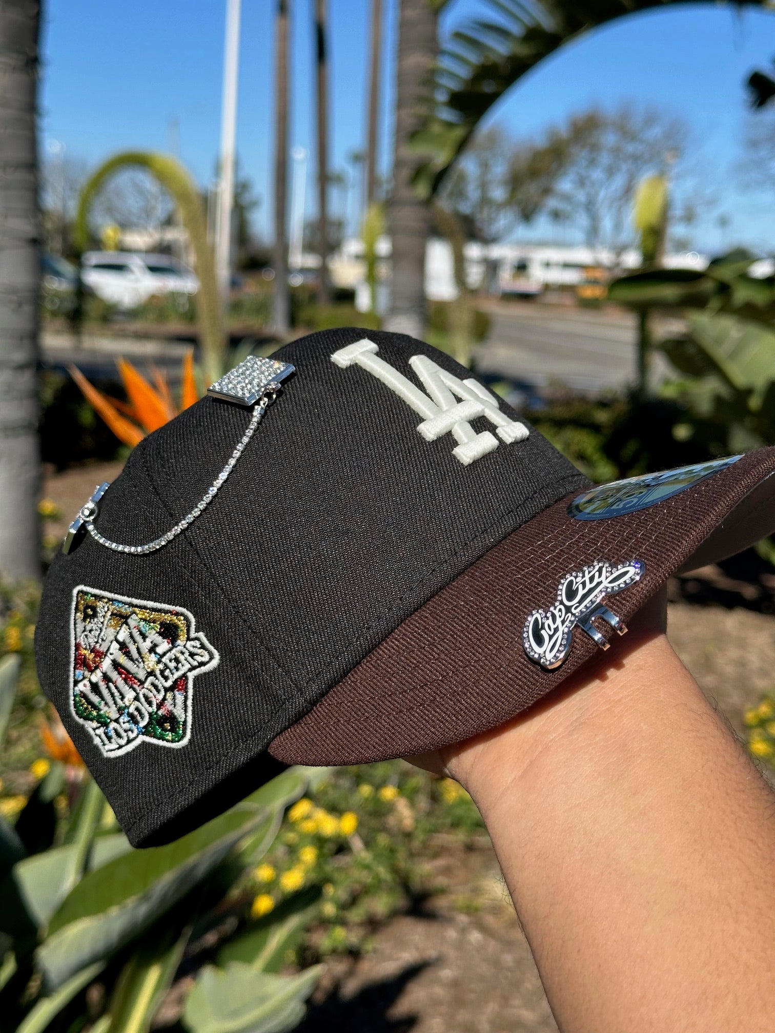 NEW ERA EXCLUSIVE 59FIFTY BLACK/BROWN LOS ANGELES DODGERS W/ VIVA LOS DODGERS SIDE PATCH