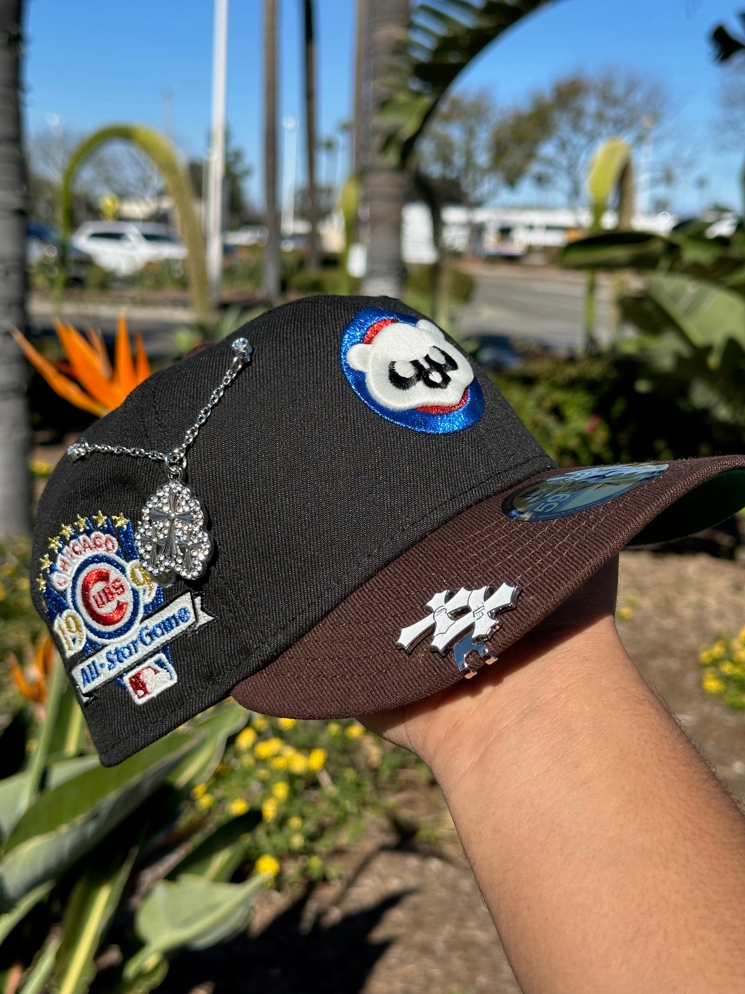 NEW ERA EXCLUSIVE 59FIFTY BLACK/BROWN CHICAGO CUBS W/ 1990 ALL STAR GAME PATCH