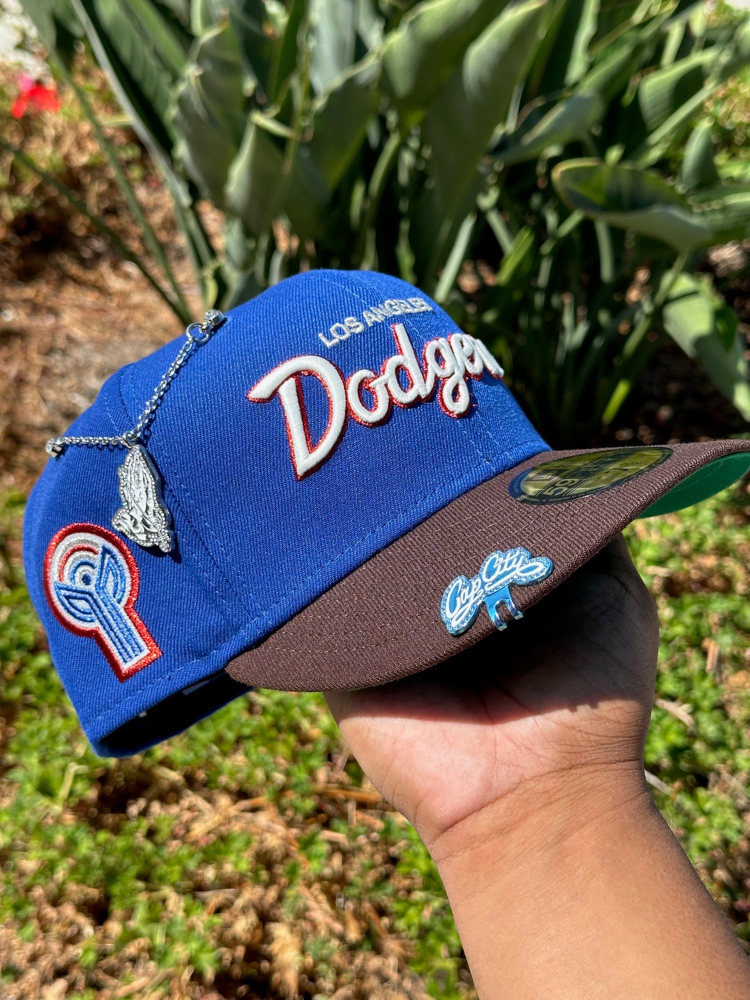NEW ERA EXCLUSIVE 59FIFTY BLUE/WALNUT LOS ANGELES DODGERS SCRIPT W/ "EL TORO" SIDE PATCH