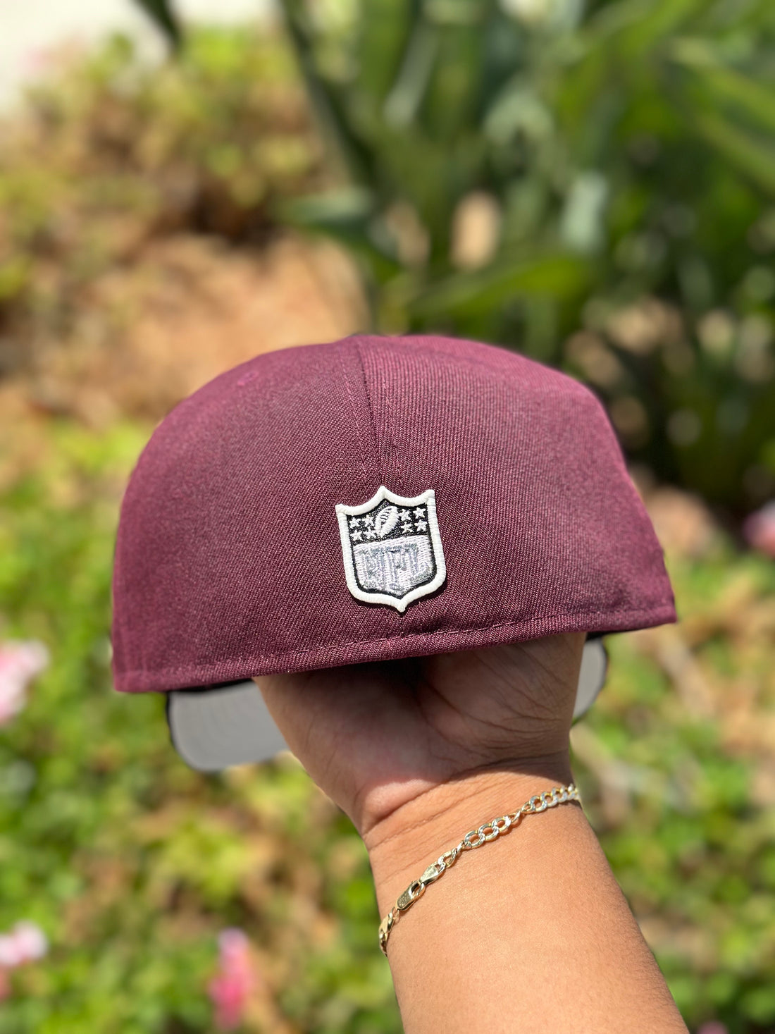 NEW ERA EXCLUSIVE 59FIFTY BURGUNDY/BLACK LAS VEGAS RAIDERS SCRIPT W/ 60TH ANNIVERSARY SIDE PATCH
